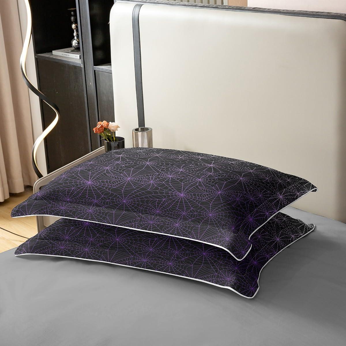 Erosebridal 100% Cotton Spider Web Bedding Set Full Size Halloween Duvet Cover Geometric Stripes Lines Comforter Cover Purple Ombre Quilt Cover for Adult Men Women Soft Comfy Bedroom Decor, Black White