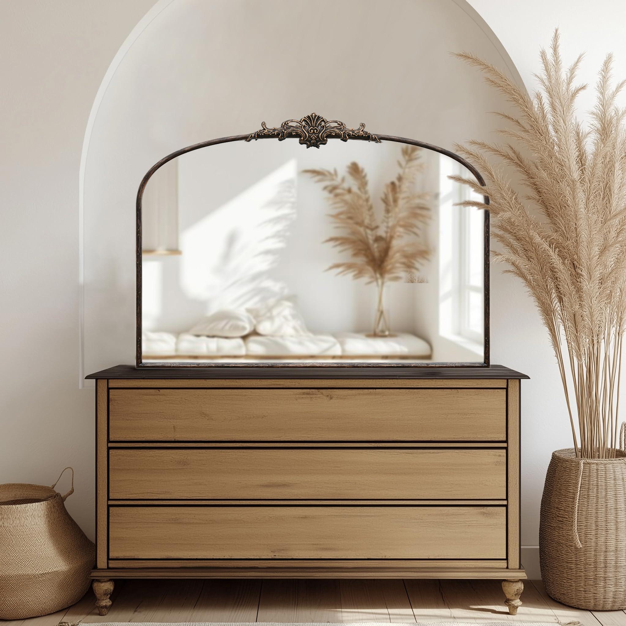 Besdomus Besdomus Large Arched Mirror, 40x30 Inches Black Traditional Vintage Ornate Baroque Mirror Antique Style Wall Mounted Mirrors for Entryway, Fireplace, Living Room, Hallway, Bathroom