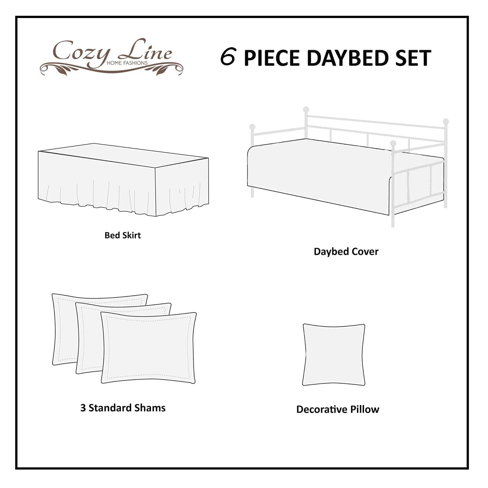 Cozy Line Home Fashions Cozy Line Home Fashions Victorian Medallion Matelass Floral Pure Solid White Scalloped Edge 6 Piece Microfiber Daybed Quilt Bedding Set