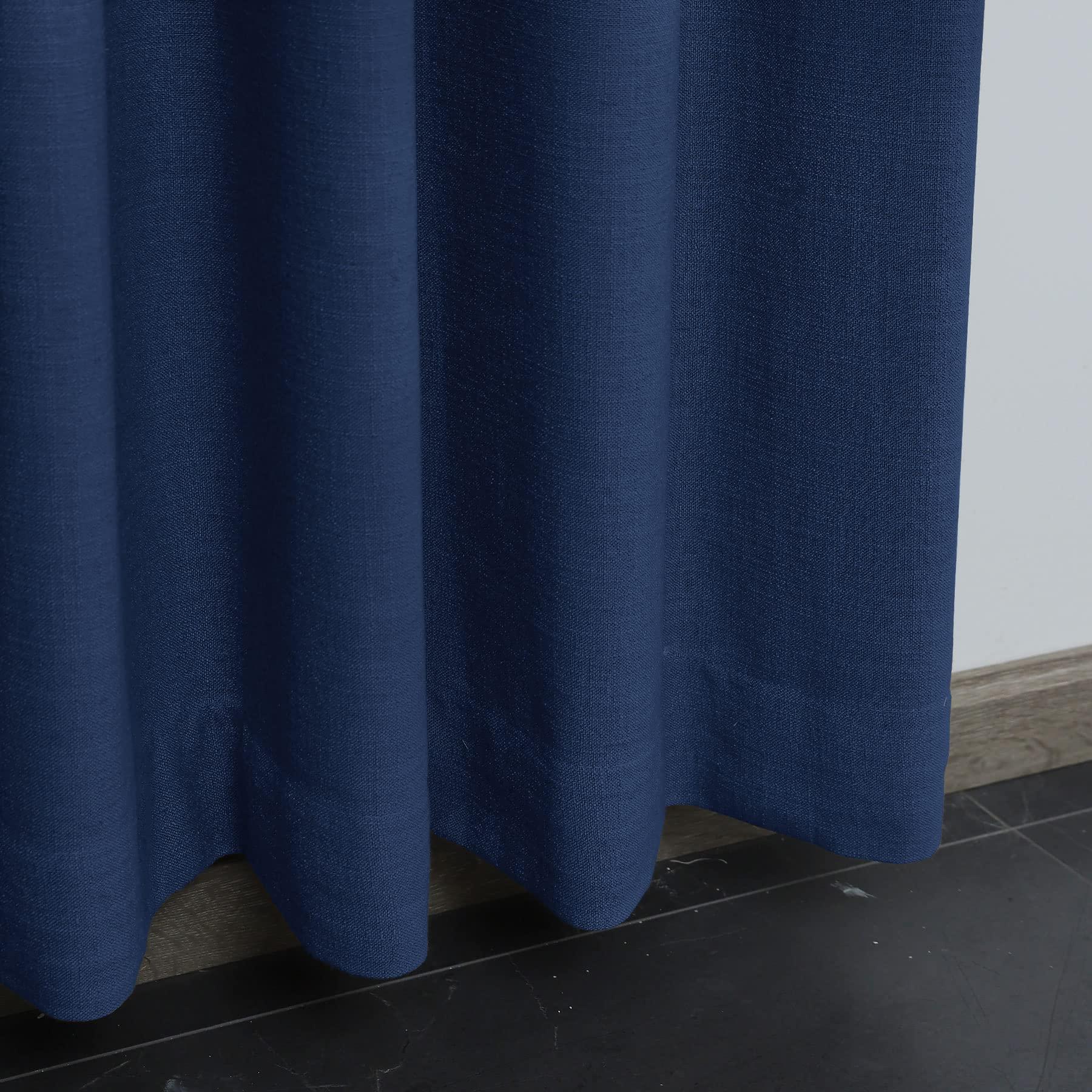 Fcosie Fcosie 50" W x 63" L Pinch Pleated Drapes for Traverse Rod Linen Textured Curtains Room Darkening Curtains for Girls Boys Teen Children Nursery Baby Kids Room, 2 Panels, Navy Blue