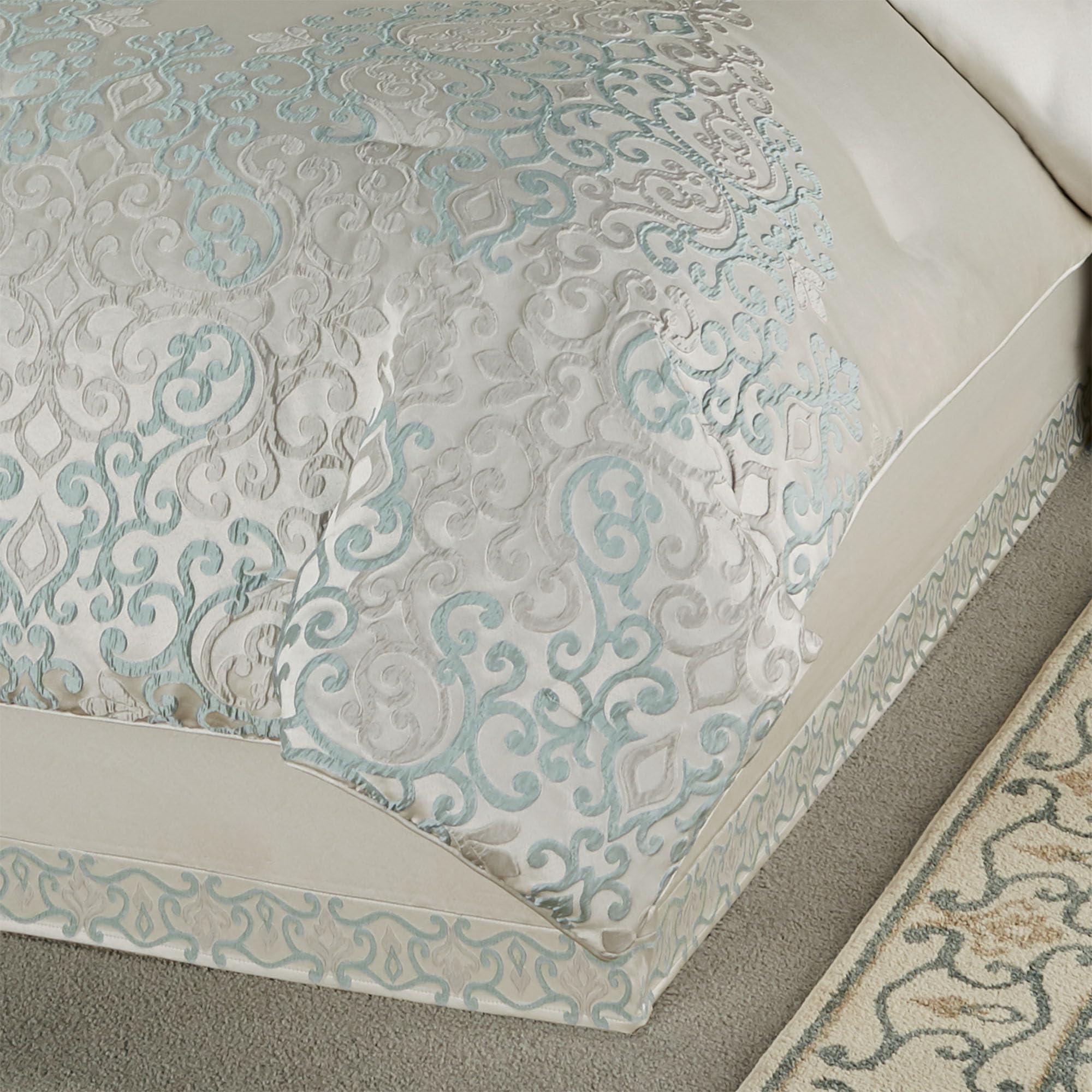 J. Queen New York J. Queen New York Luxurious Avalon Bedding | Sophisticated Jacquard Woven Scroll | Oyster Spa Silver Gray | 7 Piece Set: King Comforter, 2 King Shams, Bedskirt, and 3 Decorative Pillows