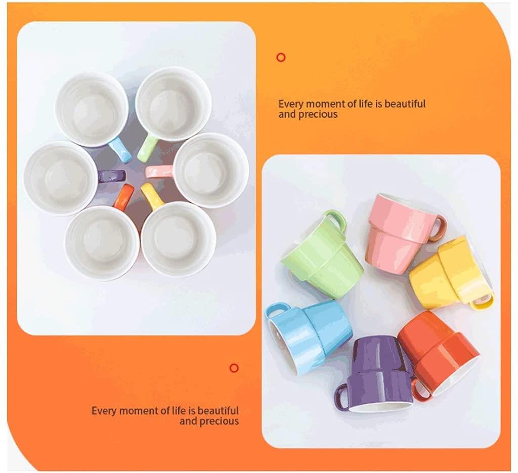 KYUSAR KYUSAR Tea Cup Set 6-Piece Colorful Ceramic Mug Set,Bone China Coffee Cup Set,Multifunctional Microwaveable Drink Cup For Home Commercial Tea Cups and Saucers Set (Color : B, Size : 270ML)
