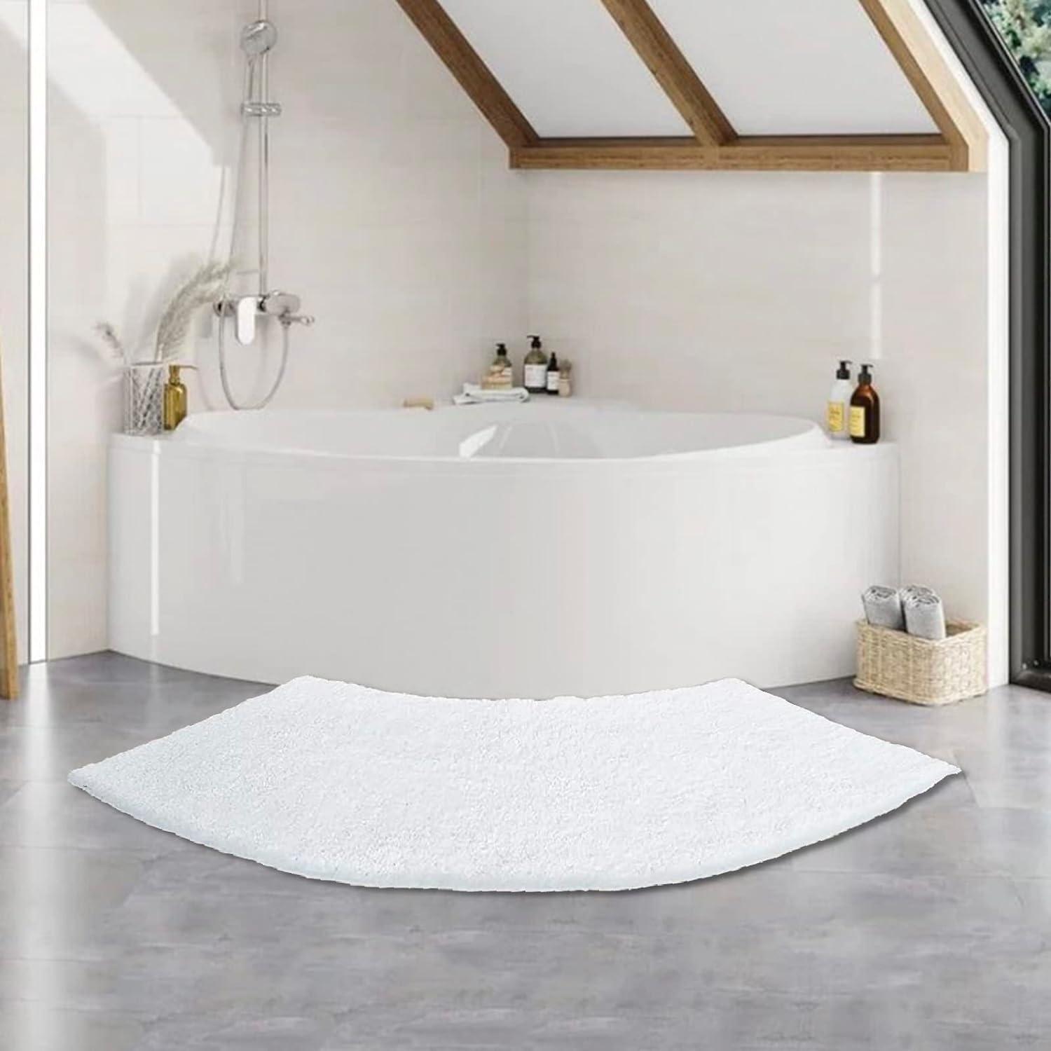 YLZBA Quadrant Curved Shower Mat White,Ultra Soft Microfiber Bathroom Carpet,Curved Bath Rug for Bathroom Microfibre Corner Shower Mats Non Slip,Washable Fanned Bath Tub Floor Carpet(45 * 100CM)