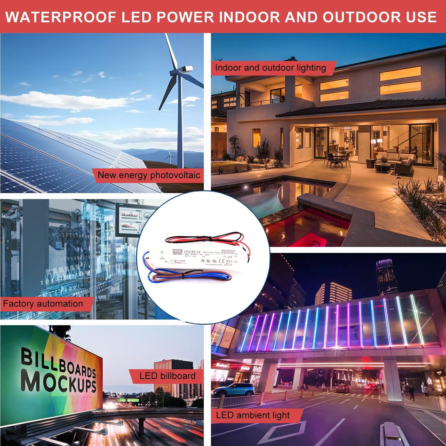 Generic Mean Well LPV-60-12 12V 5A IP67 Waterproof LED Driver - 60W Power Supply, Efficient and Stable Solution for Various LED Installations, Ensuring Consistent Performance (83% Efficiency)