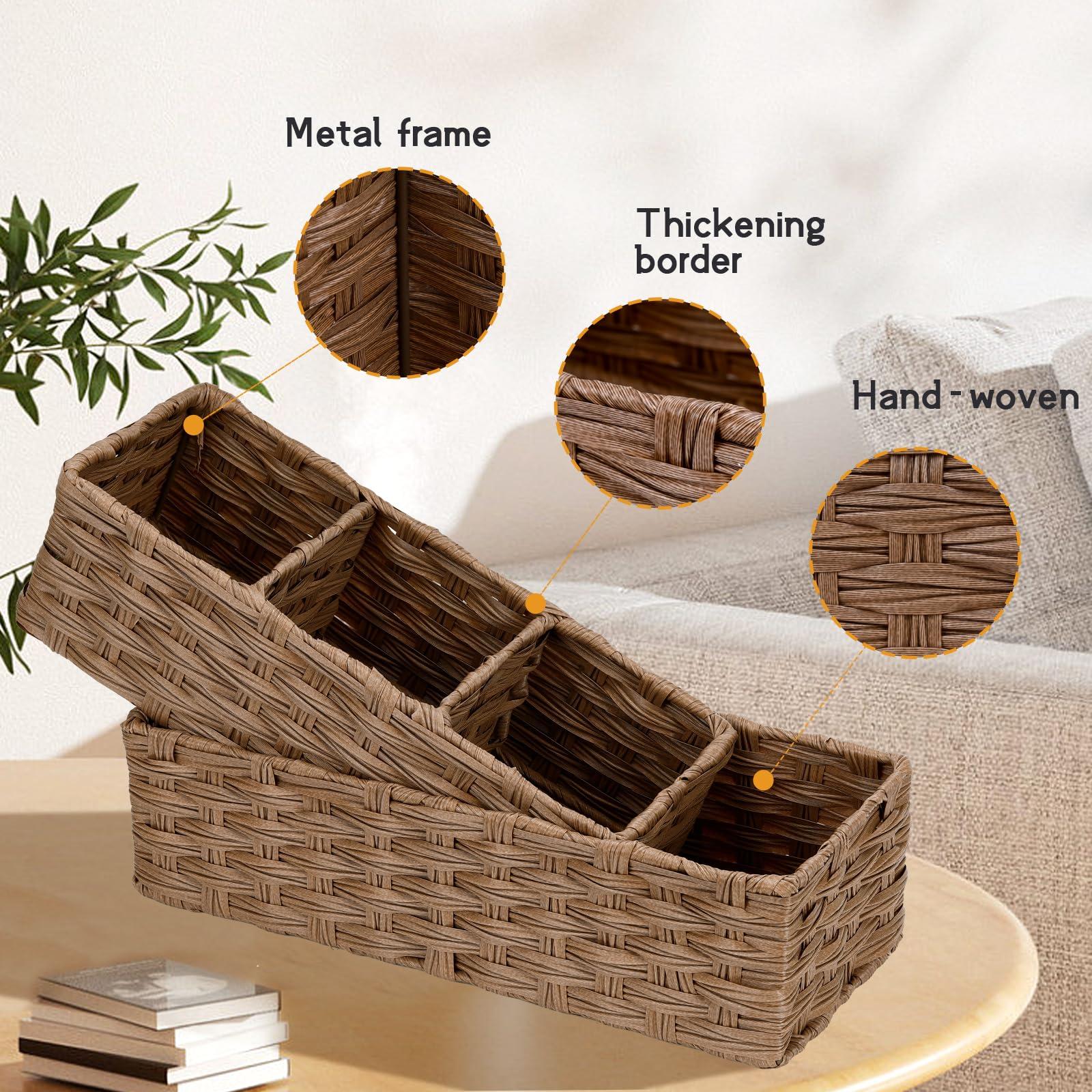 DULLEMELO DULLEMELO Small Basket for Bathroom, Wicker Toilet Tank Basket, Bathroom Back of Toilet Organizer, Set of 2 Waterproof Bathroom Baskets for Organizing, Brown