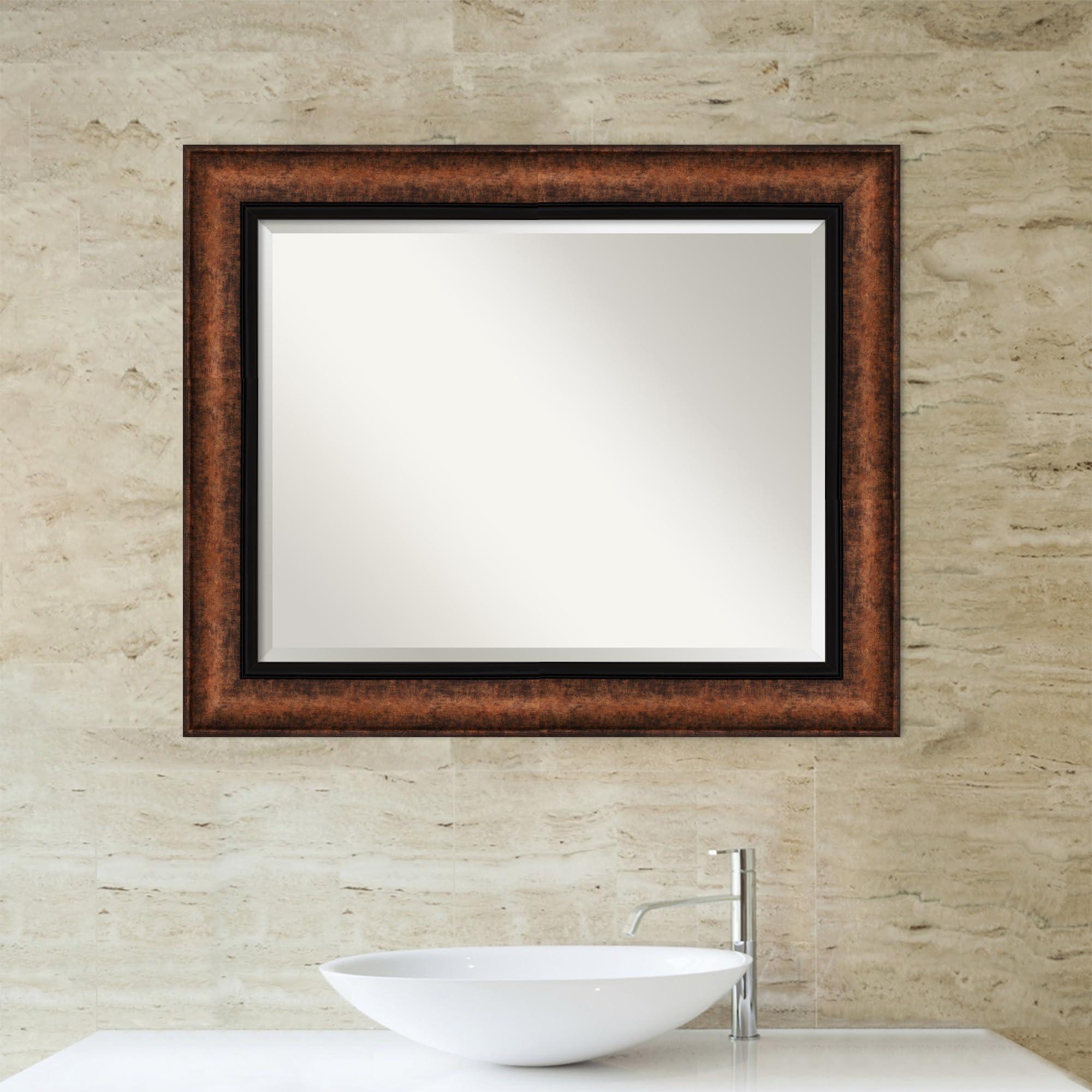 Amanti Art Amanti Art Bronze Bathroom Mirror for Over Sink, 29x35 Vogue Bronze Rectangle Vanity Mirror, Large Traditional Frame, Hangs Horizonally and Vertically, Bathroom Wall Decor, Beveled Edge