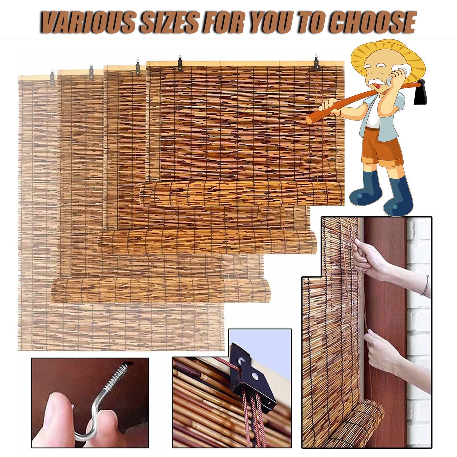 OCAZI Bamboo Roll Up Shades for Patio & Porch, Outdoor Blinds 5367in Black