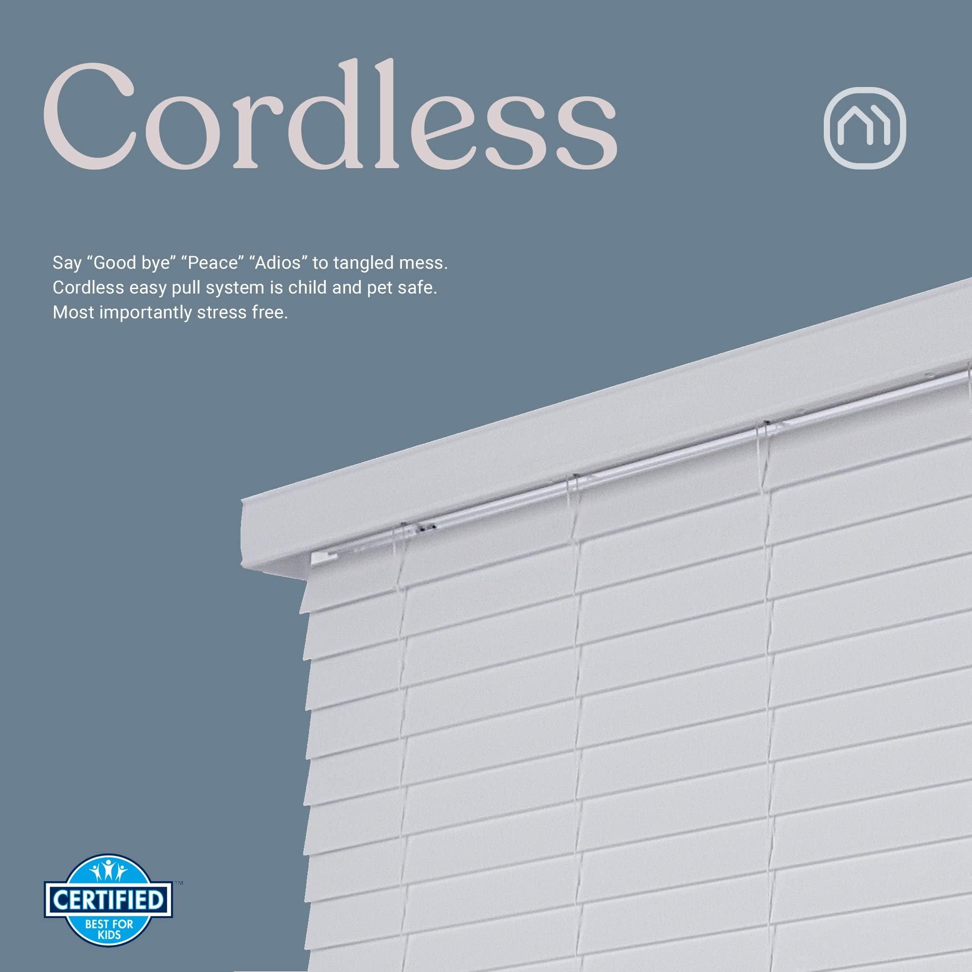 Mood MOOD Architectural Faux Wood Window Blinds | Driftwood Embossed 2 inch White Wooden Blinds | 23 inch Wide Blinds for Windows | Custom Made Cordless Blackout | White | 23" Wide x 72" Tall