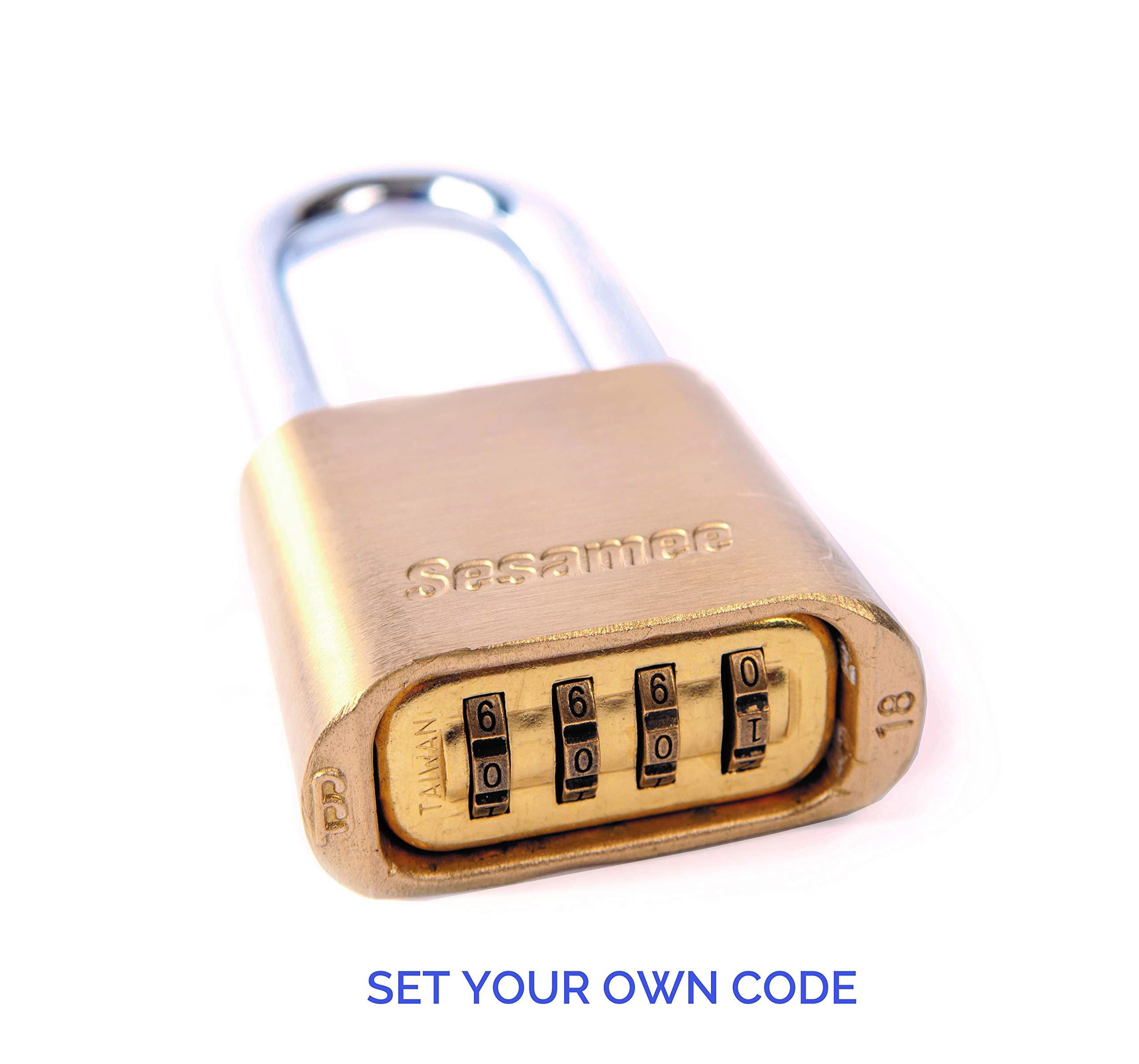 CCL Security Products Sesamee K436 4 Dial Bottom Resettable Combination Brass Padlock with 1-Inch Hardened Steel Shackle and 10000 Potential Combinations