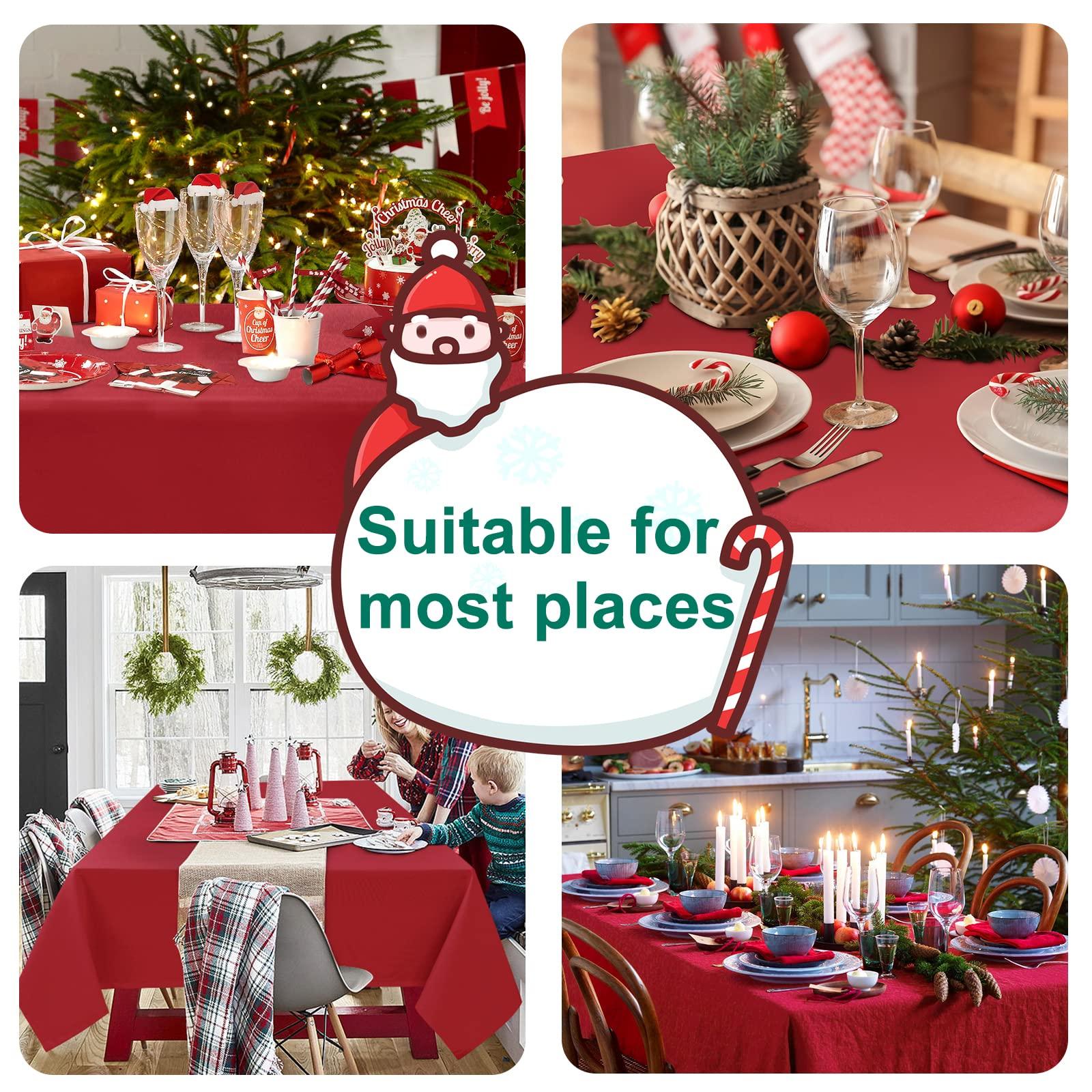 Hiasan Hiasan 2 Pieces Red Tablecloth Rectangle - Wateproof and Spillproof Kitchen Christmas Washable Polyester Table Cloth for Dining Room, 60 x 102 Inch
