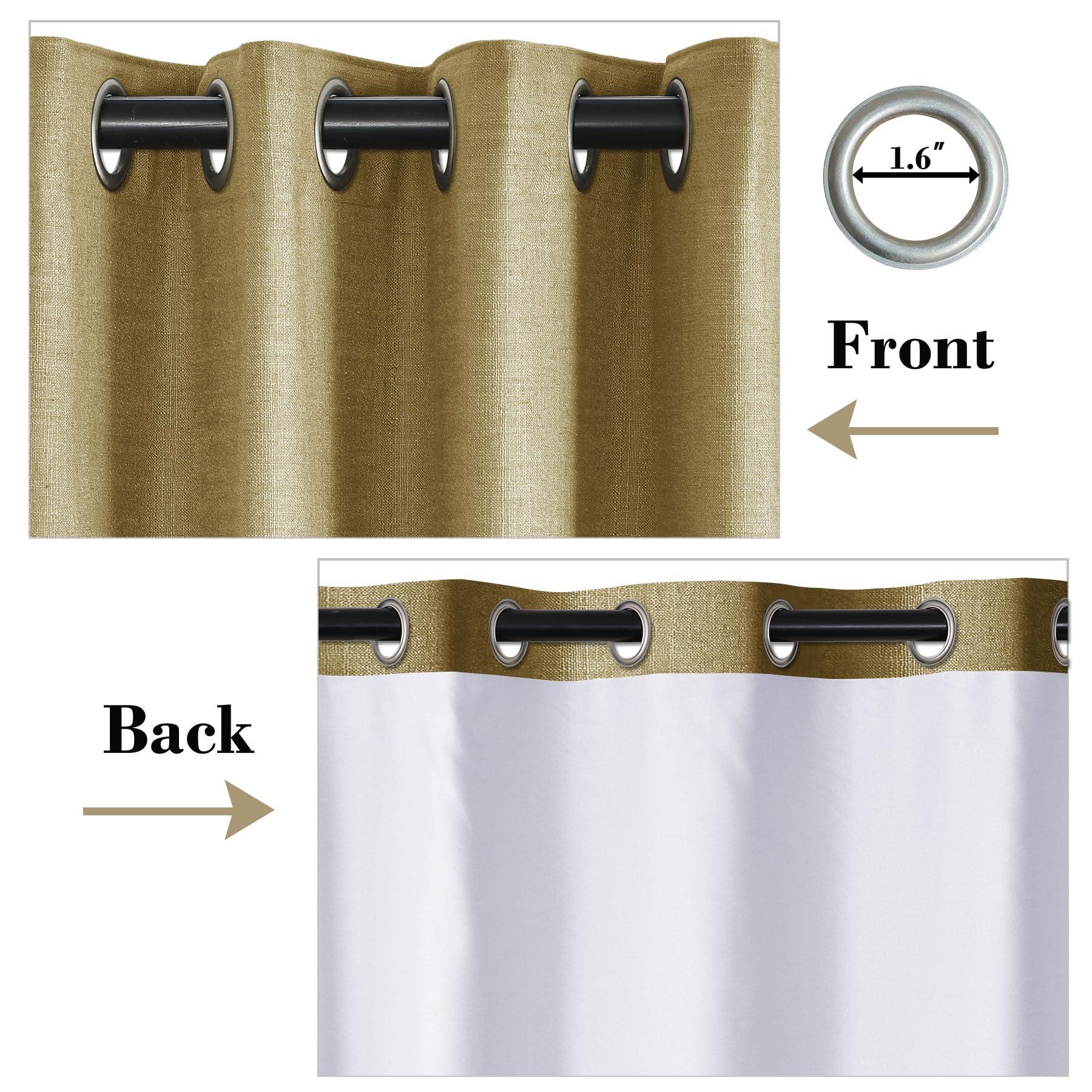 cololeaf coloeaf Blackout Curtains 108 Inches Long 9ft Linen Textured Grommet Curtains for Living Room Bedroom Light Blocking Ceiling Drapes Rustic Farmhouse Drapes Kahki Yellow 100" Wx108 L 1 Panel