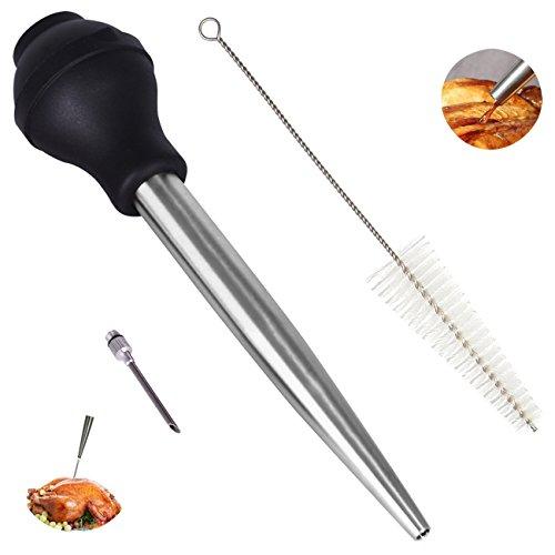 Home Servz Home Servz Deluxe 304 Stainless Steel Turkey Baster Syringe Injector Needle With Cleaning Brush- Newest black Silicone Bulb