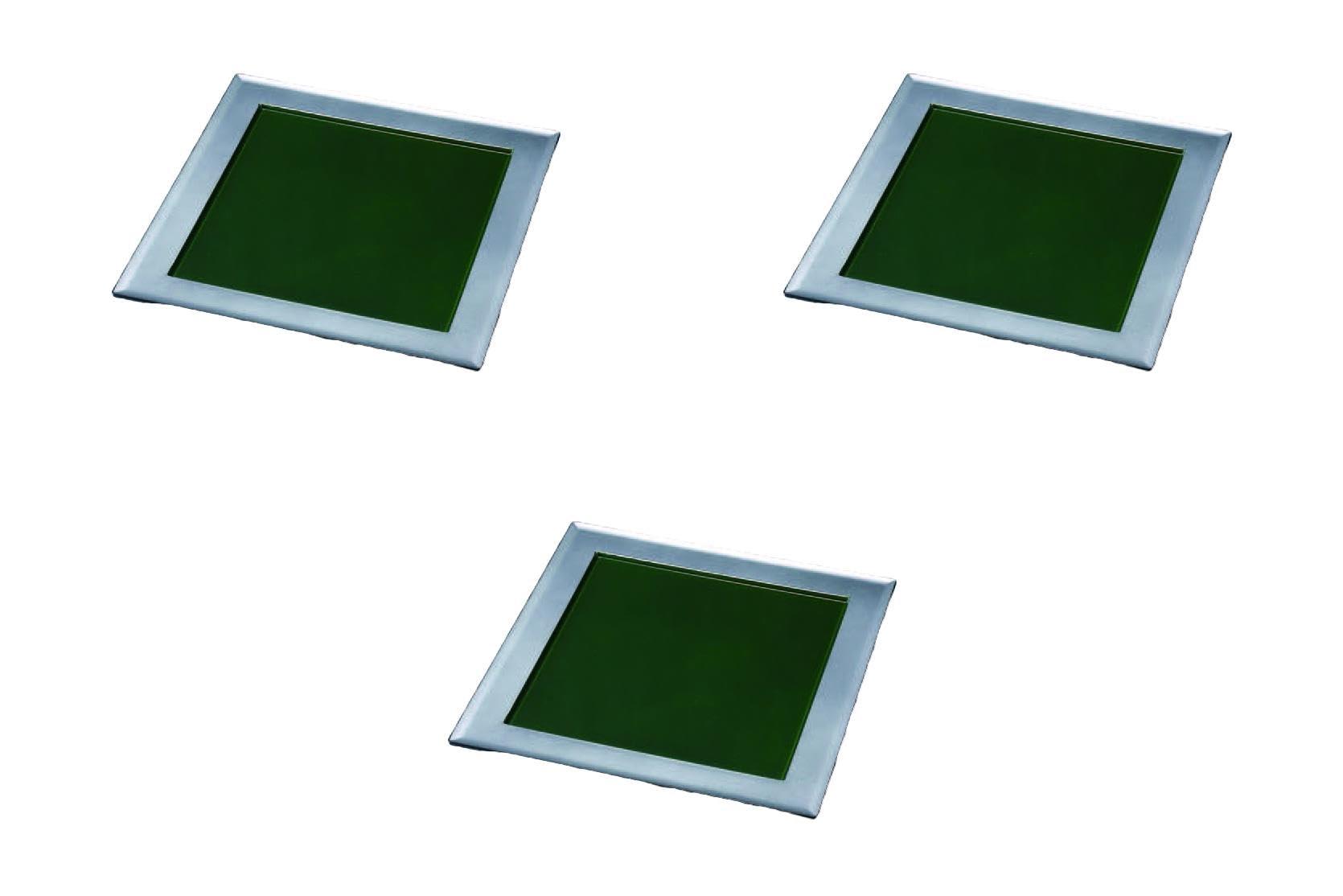(Setomonohonpo) (Setomonohonpo) Set of 3, 8.5 inch Square Strait Kaiseki Plate, Green/Ginbuchi Black [Tray]