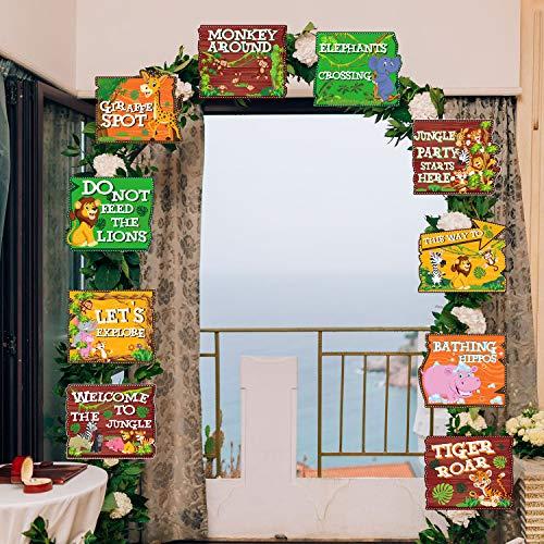 Blulu Blulu 10 Pieces Jungle Animals Party Signs Wild Animals Welcome Door Sign Zoo Animals Cutout for Theme Party Birthday Party Baby Shower Supplies