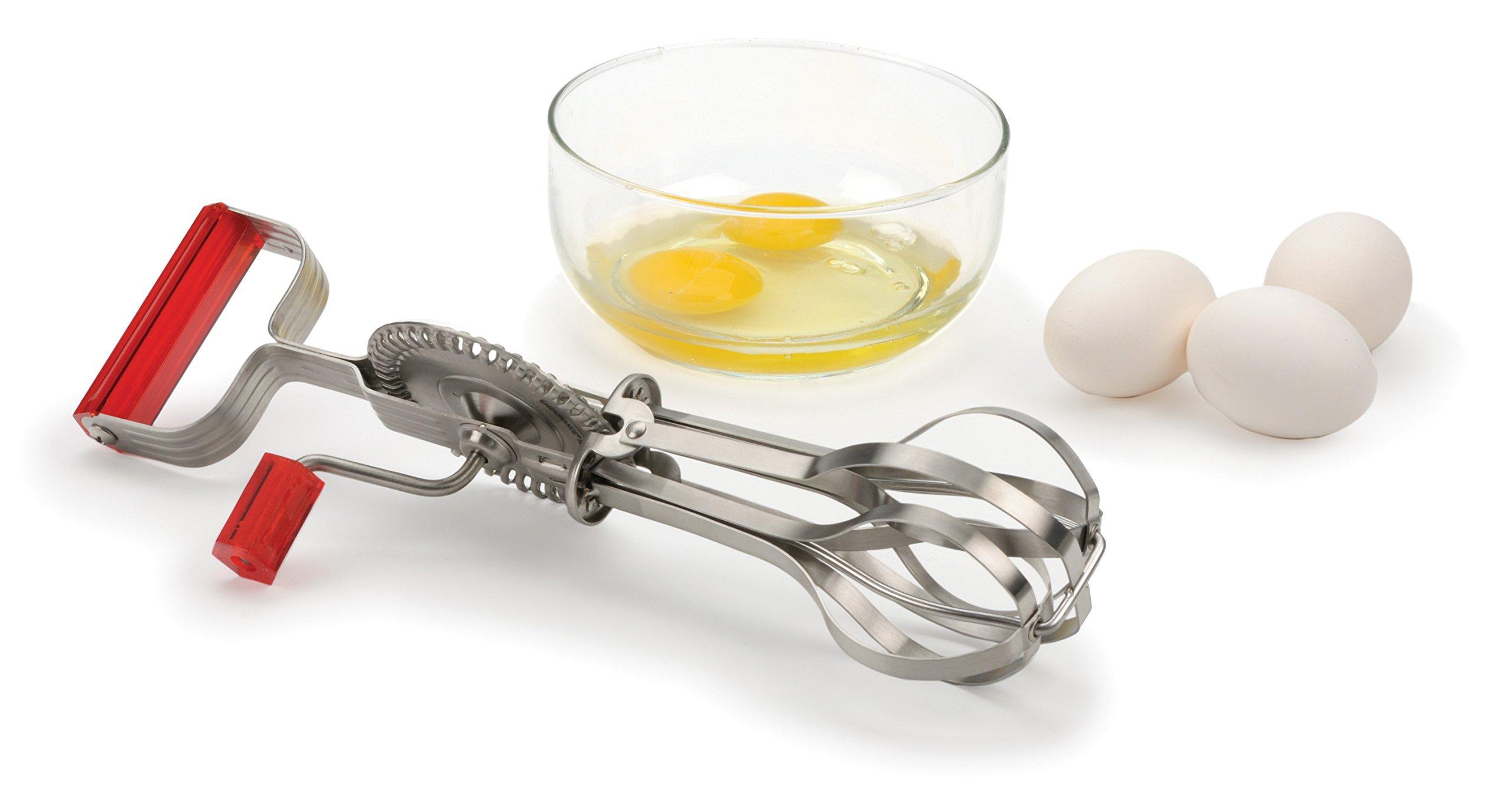 RSVP International RSVP International (BEATR-RD) Handheld Vintage Inspired Egg Beater, 18/8 Stainless Steel Dishwasher Safe, 12.25 Inch, Red
