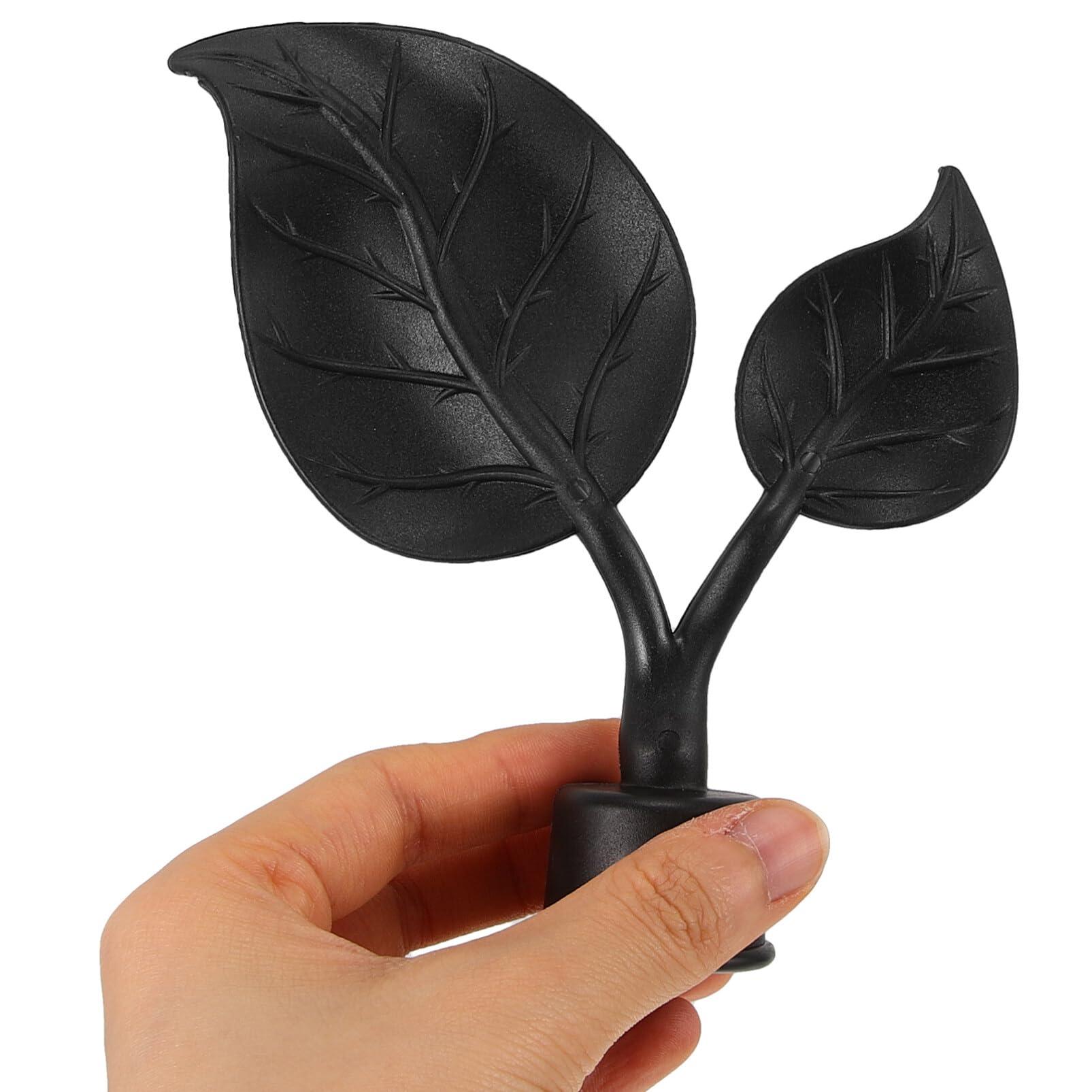 VOSAREA 4Pcs Curtain Rod Finials Drapery Rod Finials Leaf Shaped Curtain Pole End Caps Window Curtain Rod Head Plugs Black