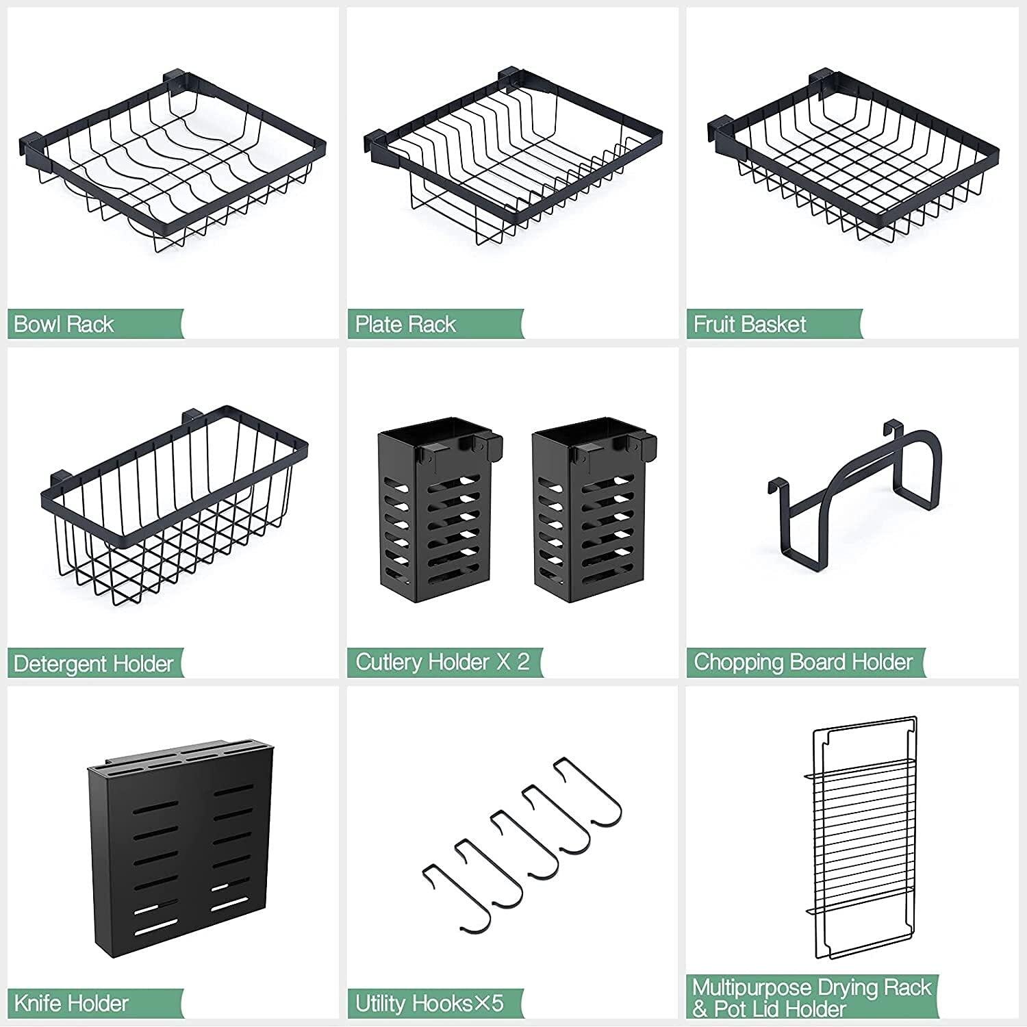 HAOKTSB Dish drainer Over The Sink Dish Drainer, 2-Tier Dish Rack Above Sink, Multipurpose Large Dish Drying Rack Drainer with Pot Lid Holder, Kitchen Countertop Shelf Organizer with Cutlery Cutting Board Hol