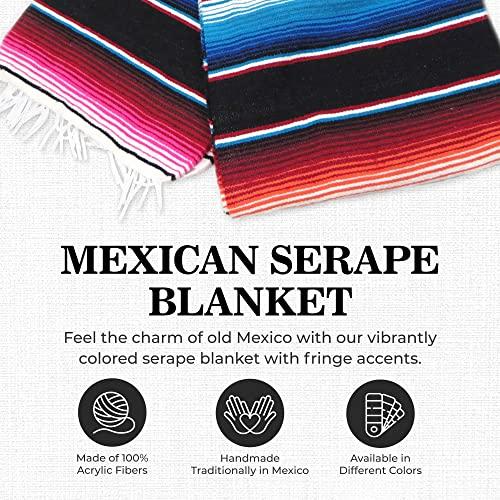 Leos Imports Leos Imports Mexican Serape Blanket, Traditional Saltillo Mexican Blanket, Handmade Mexican Blankets and Throws, Multipurpose Indoor and Outdoor Blankets and Throws, 84 x 55 Inches, Black