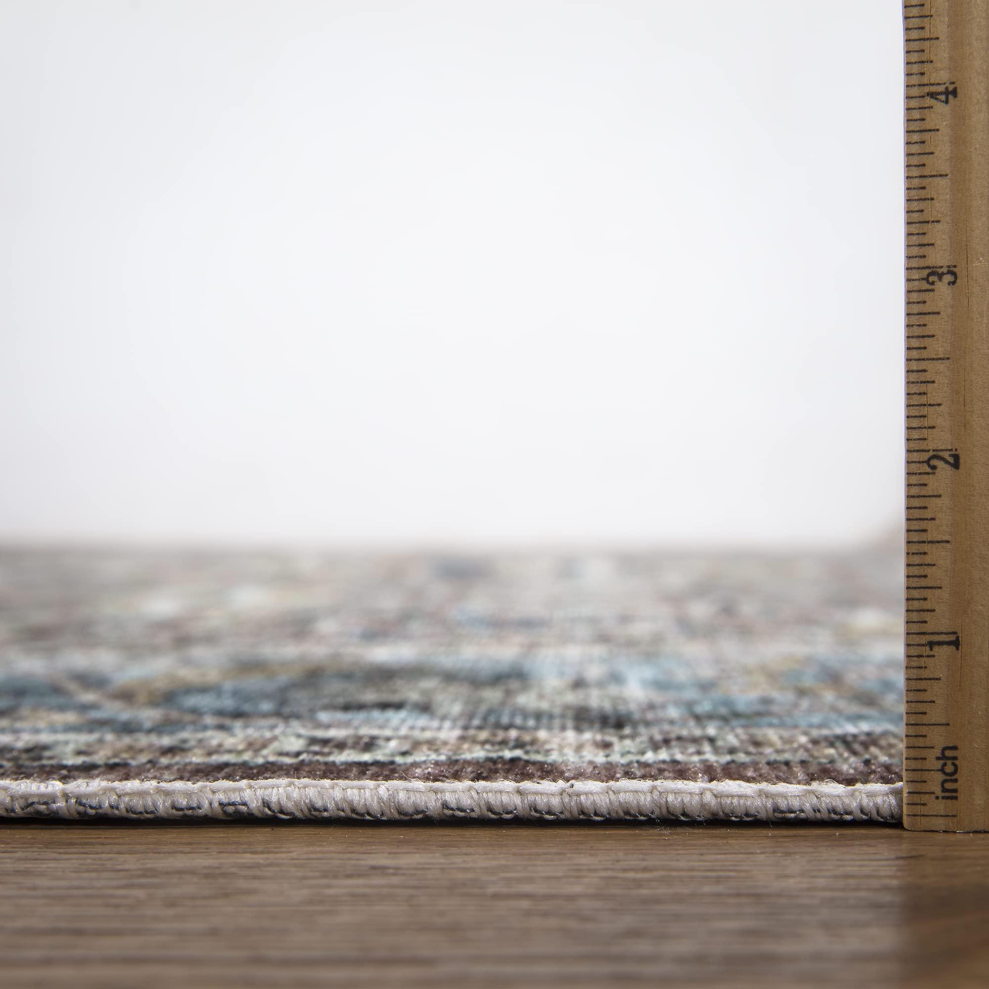 Bloom Rugs Bloom Rugs Caria Washable Non-Slip 10 ft Runner - Blue/Red Brown Traditional Runner for Entryway, Hallway, Bathroom, and Kitchen - Exact Size: 2\'6\" x 10\'