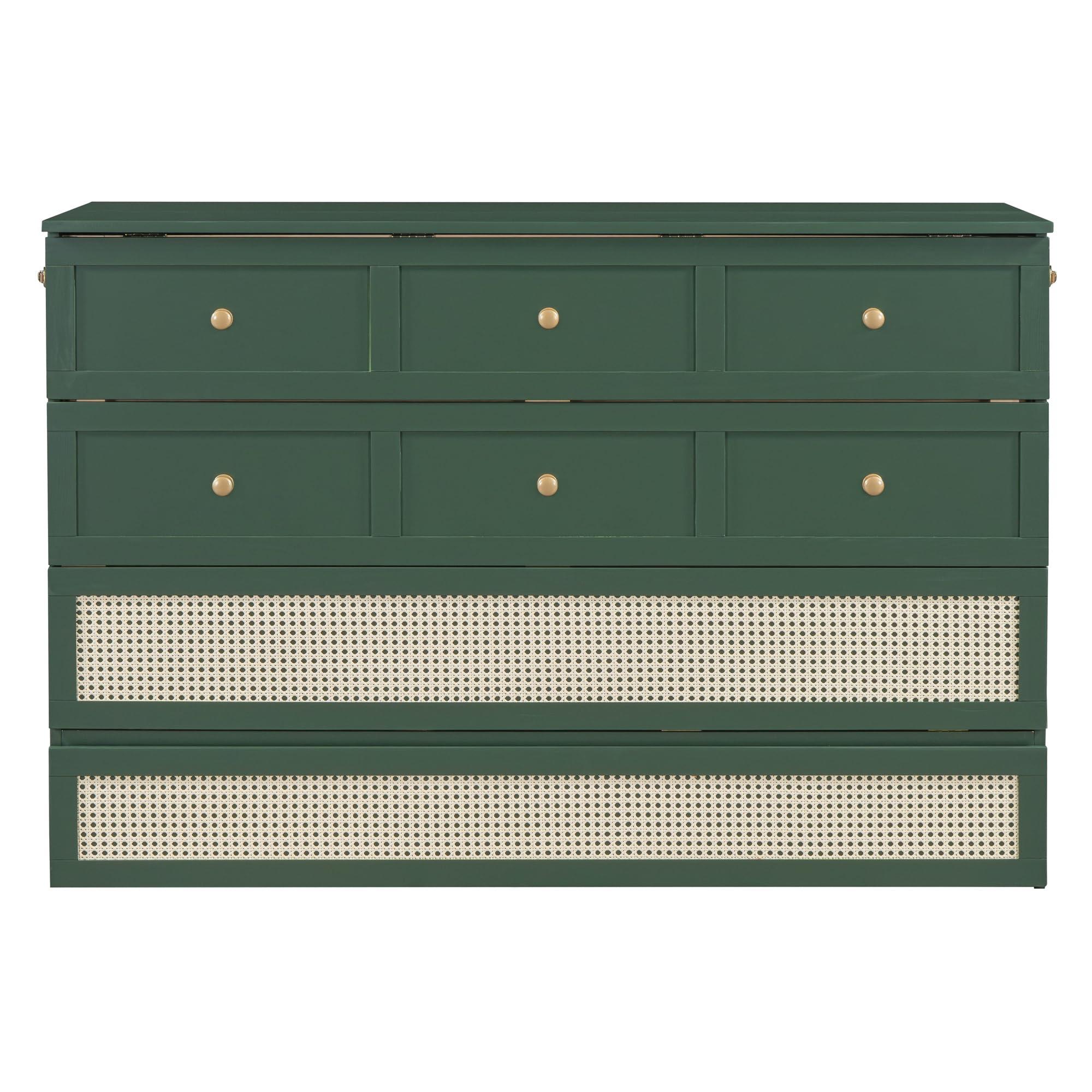 Tdewlye Tdewlye Stylish Versatility Queen Size Murphy Bed, Murphy Cabinet Bed with Large Drawer, Can Be Foldable, Space Saving, Wooden Low Bedframe for Bedroom, Apartment (Green-rr)