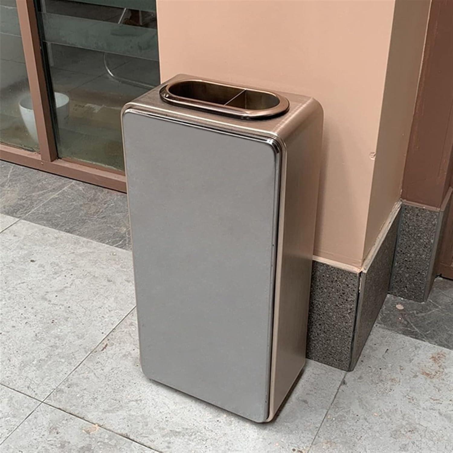 DUANZEYUQA DUANZEYUQA Outdoor Garbage Can Stainless Steel Trash Can with Lid, Commercial Open Top Garbage Can Modern Indoor Metal Waste Container Floor Standing Large Trash Can