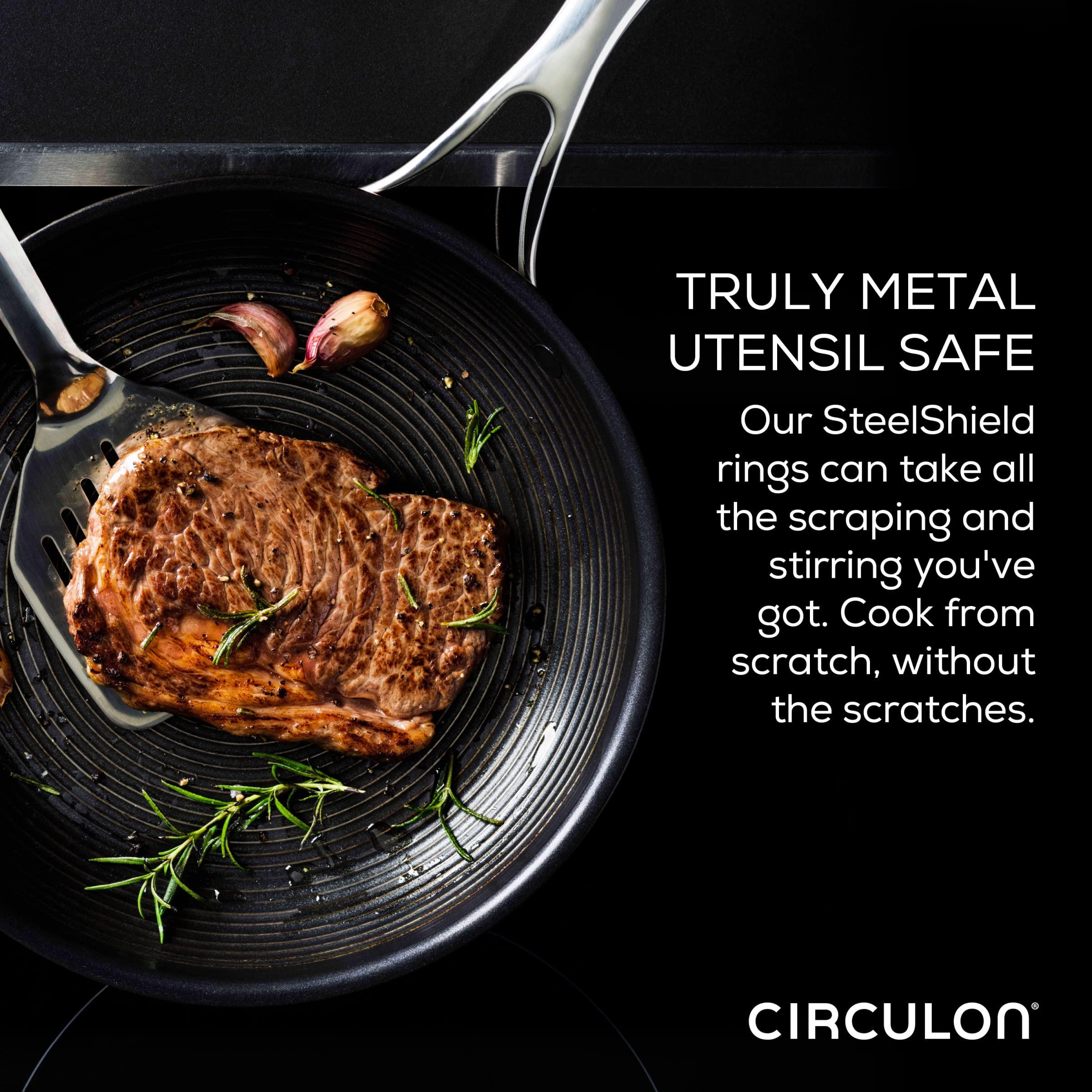 Circulon Circulon Clad Stainless Steel Cookware/Pots and Pans and Utensil Set with Hybrid SteelShield and Nonstick Technology, 11 Piece - Silver