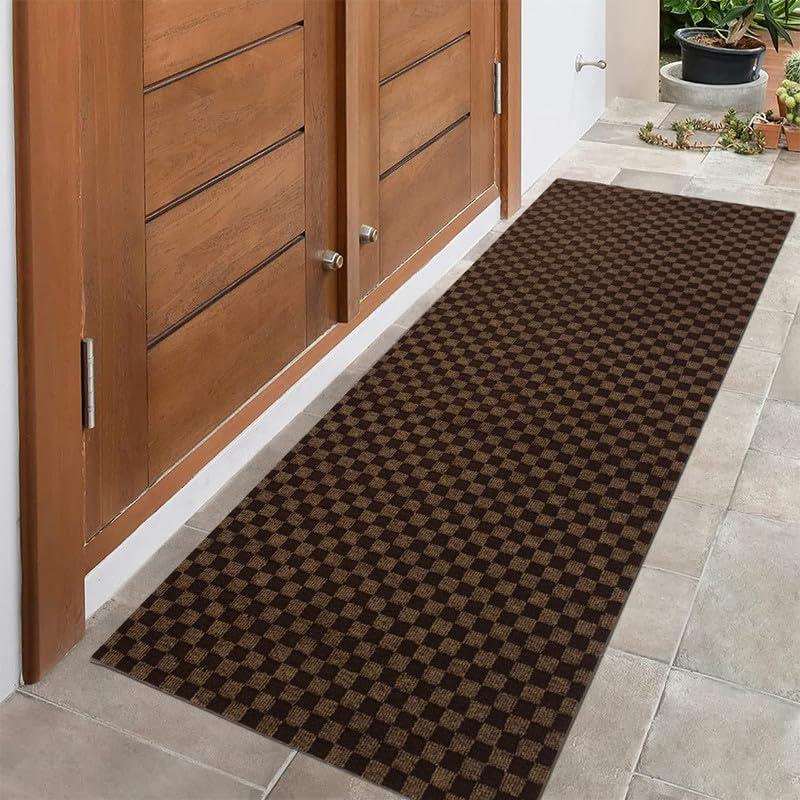 LITA LITA 2\'~82\' Custom Sizes Runner Rug Mat Indoor Outdoor Utility Carpet,Area Rugs with Non Slip Rubber Backing for Hallway Kitchen Entryway Balcony Garage Stair Laundry, Checked Brown, 4\' x 14\'