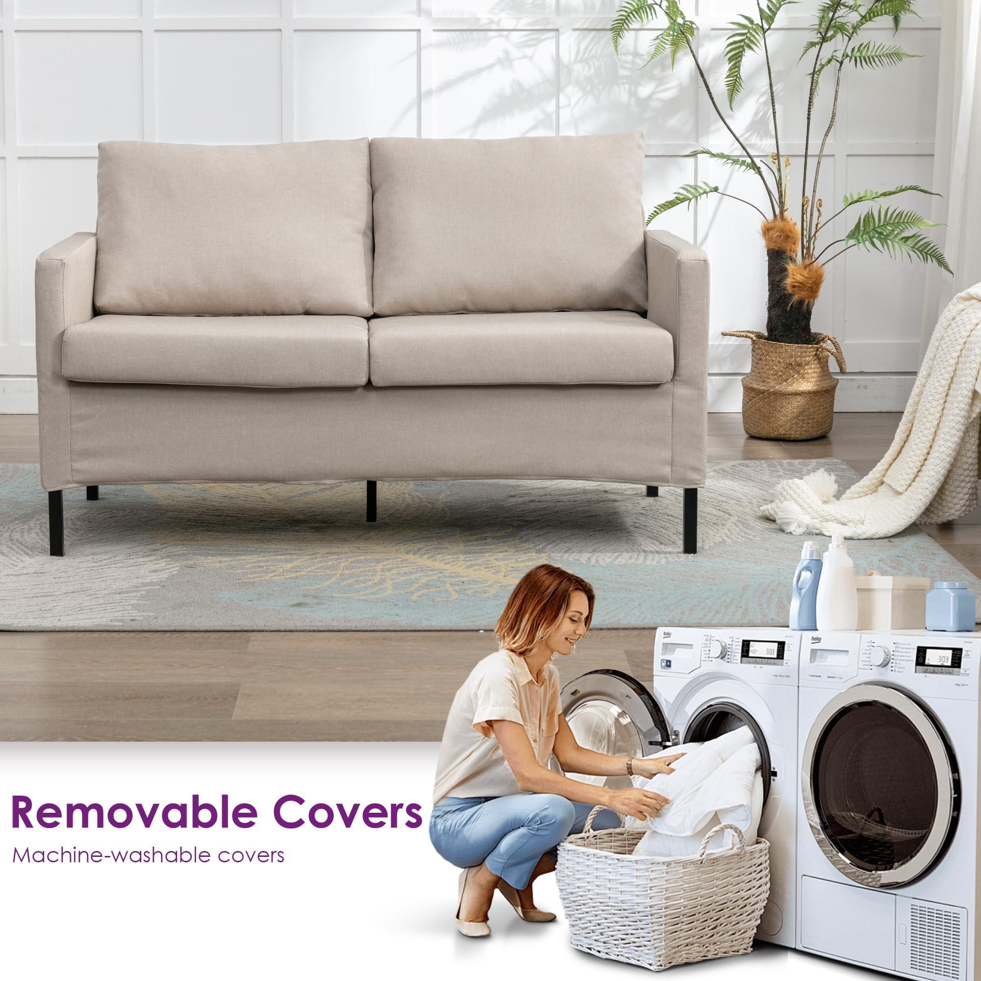 TYBOATLE TYBOATLE Fabric Modern Small Loveseat Sofa Couch for Living Room, 51 Inch Upholstered 2-Seater Love Seats w/Iron Legs for Compact Small Space, Apartment, Bedroom, Dorm, Office (Beige)