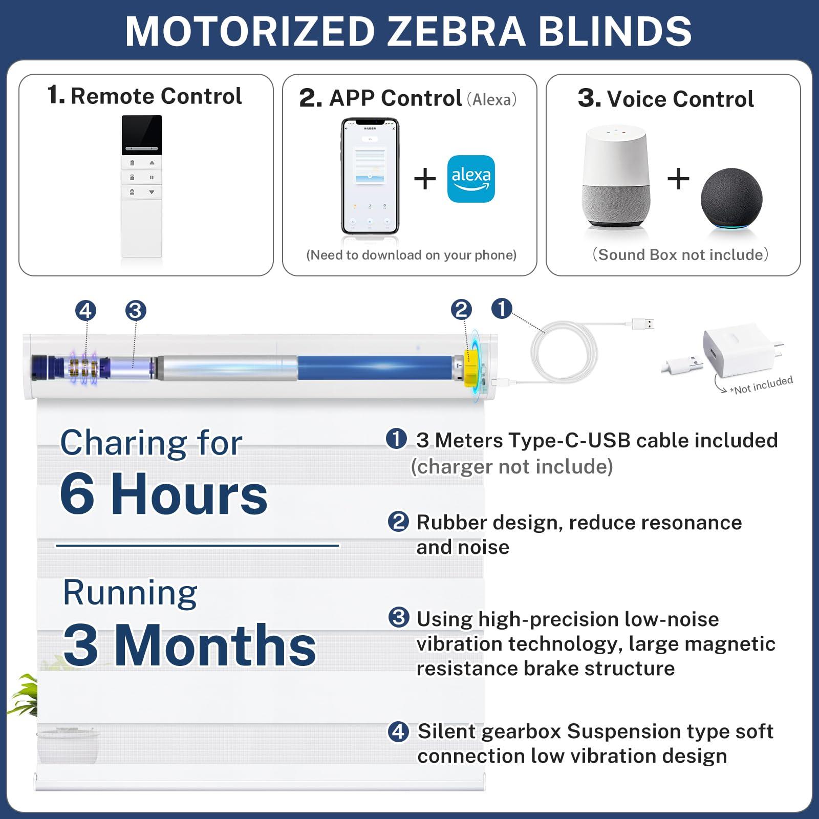 Keego Keego Motorized Blinds with Remote Zebra Blinds for Windows Electric Smart Blinds Compatible with Alexa in Home Office Living Room(Blackout,Sand,31Wx64H)