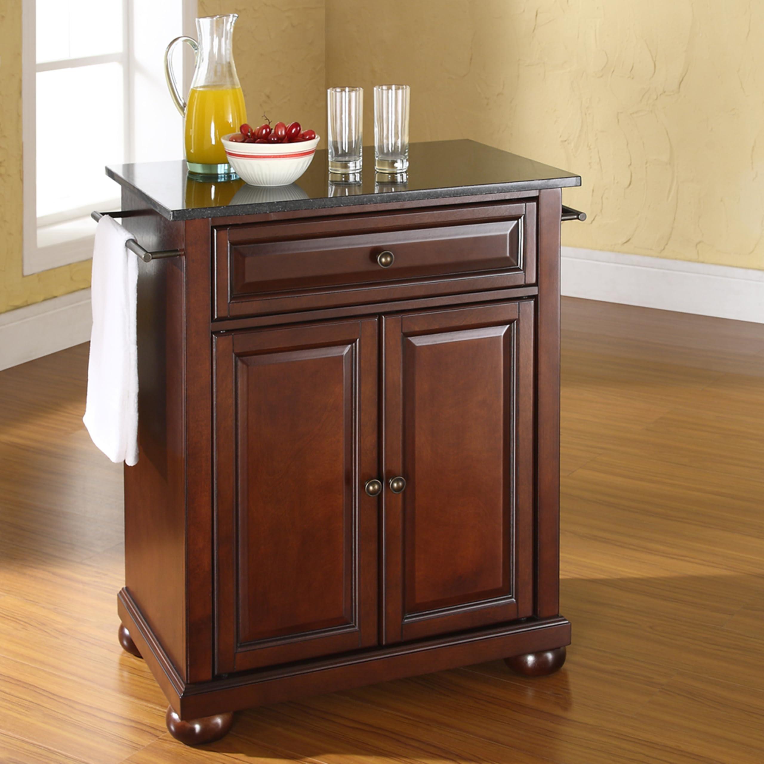 Crosley Furniture Crosley Furniture Alexandria Granite Top Small Portable Rolling Kitchen Island Storage Cart, Microwave Stand, Mahogany