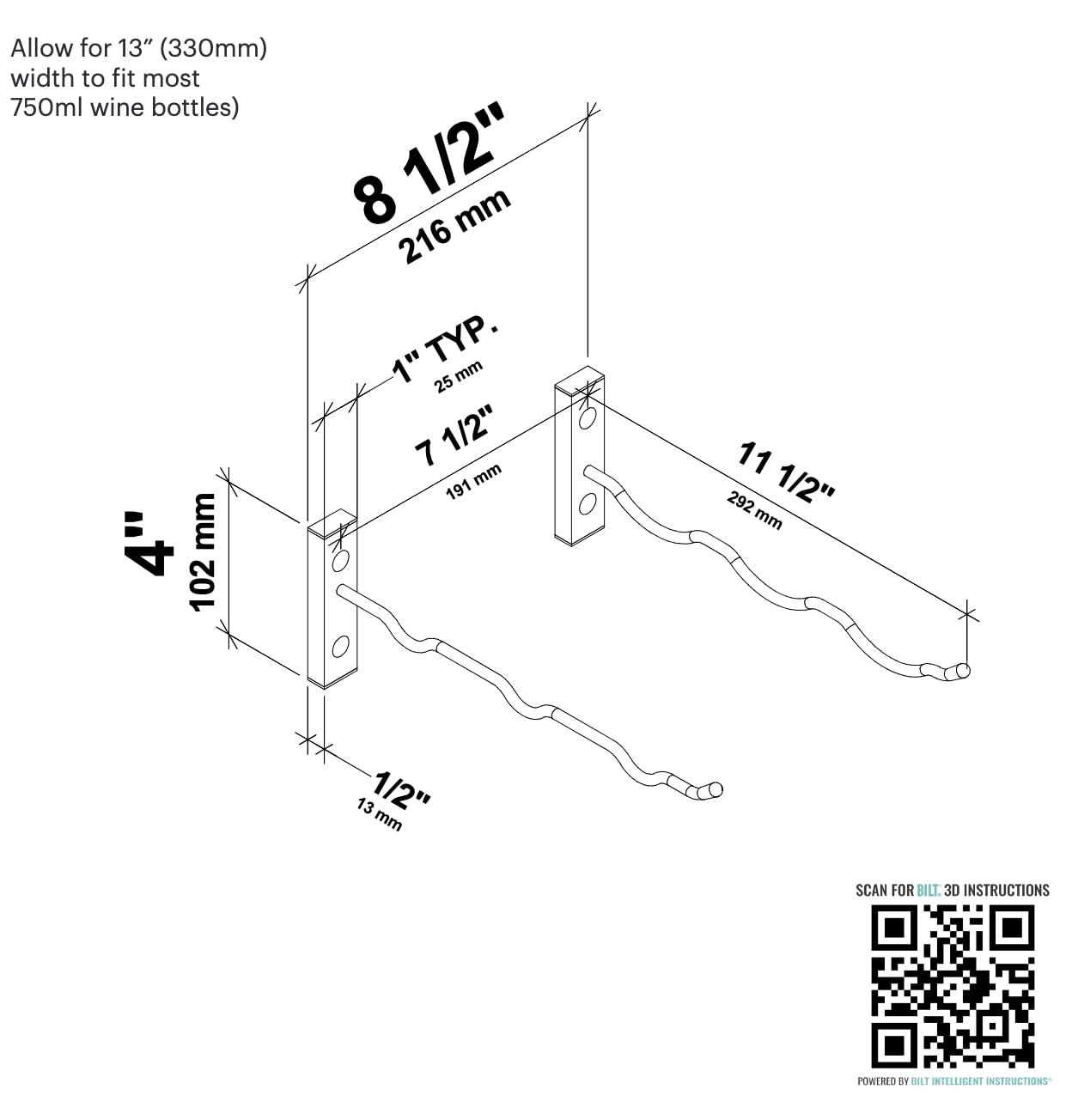 VintageView VintageView W Series Bottle Height Wall Mounted Metal Wine Rack (3 Bottles, Chrome Luxe)