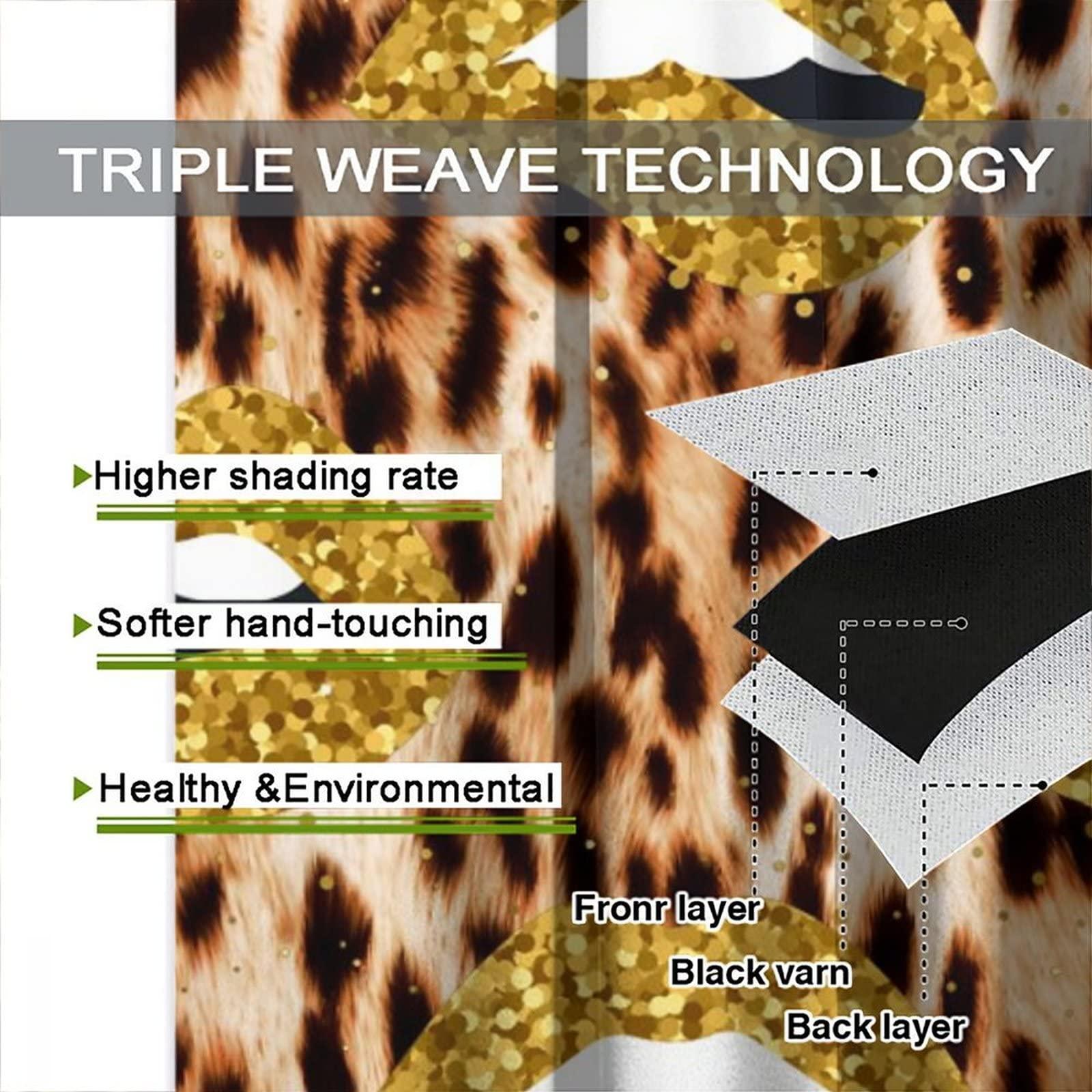 AuiMzoo Lips Curtains, Gilt Sexy Lips African Wildlife Cheetah Leopard Print Theme, Women Women Bedroom Living Room Blackout Curtains, Set of 2 Panels,84X84 Inch