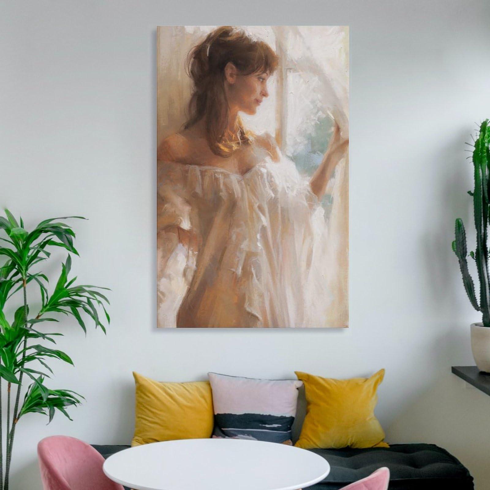 Generic Vicente ROMERO At The Window Catherine La Rose Poster Artworks Picture Frame Print Poster Wall Art Painting Canvas Gift Decor Home 08x12inch(20x30cm)