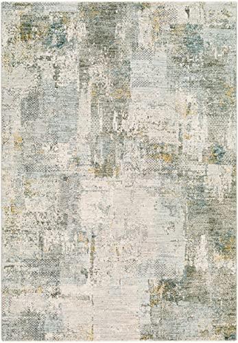 Hauteloom Hauteloom Elina Living Room, Bedroom Area Rug - Modern Abstract Boho Farmhouse - Contemporary Faded Distressed Carpet - Green, Gray, Brown - 5'3"-Round