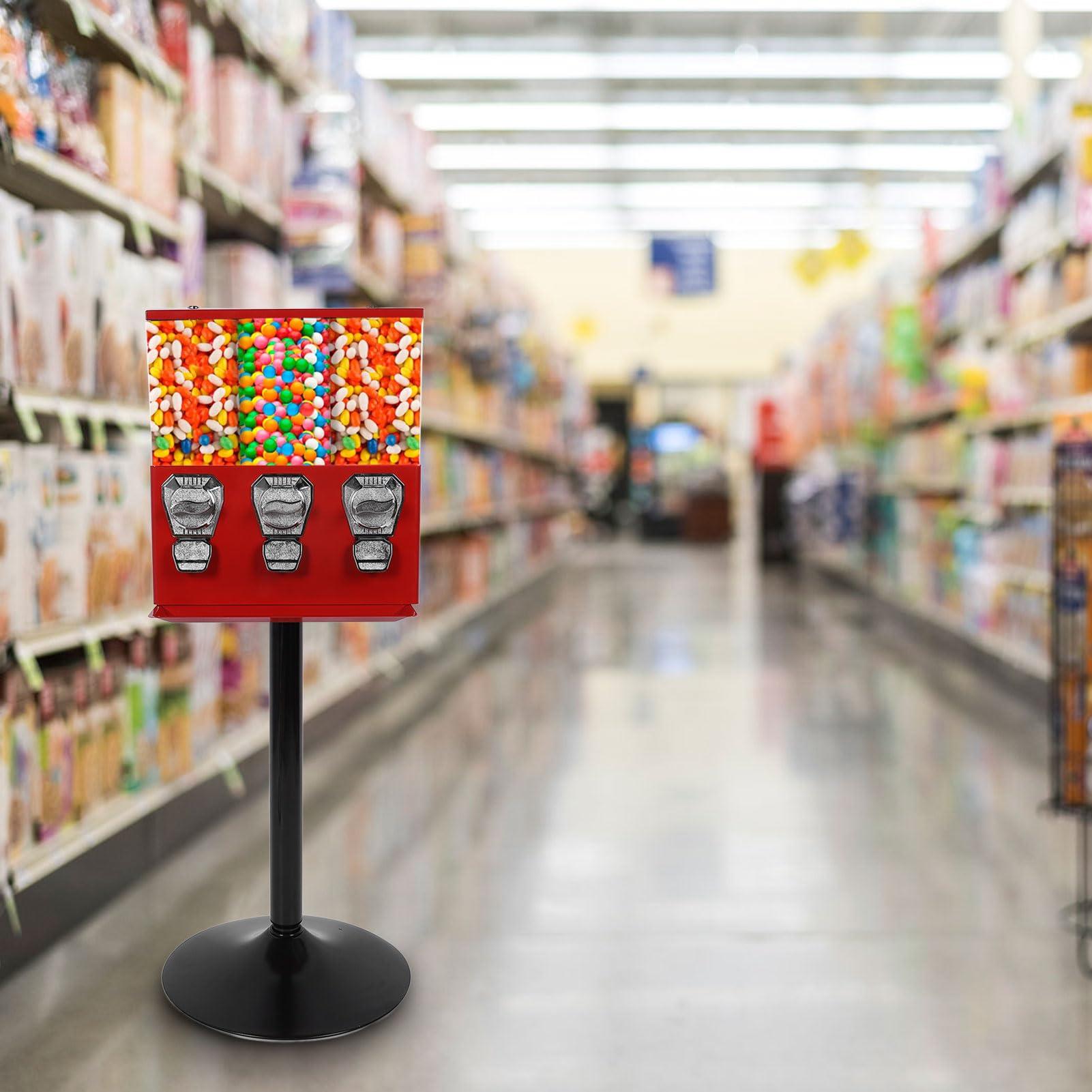 NOENNULL Commercial Vending Machine, Large Business Vending Machines Candy Vending Machine with Stand Anti Theft Keys 3 Individual Candy Boxes Operated for Store