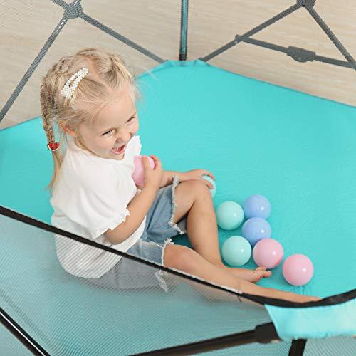 Minne Baby Minnebaby Hexagon Playpen Mat Compatible with Graco Traveler Playard & Regalo Play Yard, Self Inflating Playard Pad, Comfortable and Portable Playmat with Carrying Bag - Blue