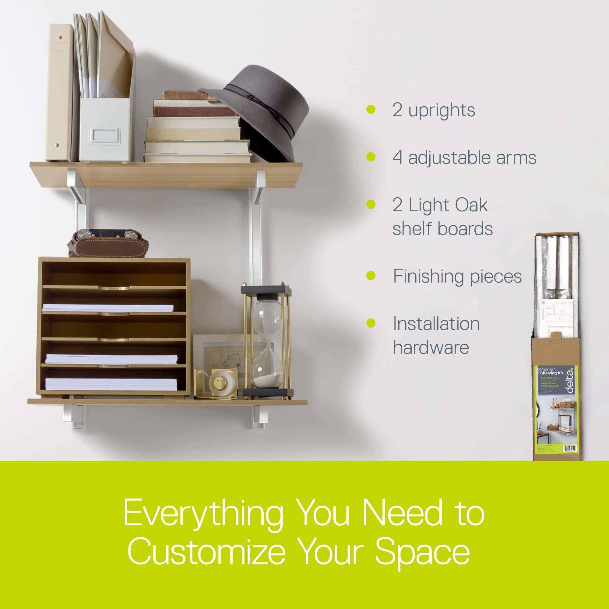 Delta Cycle & Home 2-Tier Floating Wall Shelves with Metal Brackets Set, Light Oak - 0.5 x 24 - Premium Wall Shelves for Laundry Room, Bedroom, Bathroom, or Office, - Durable Shelf for Easy Installation