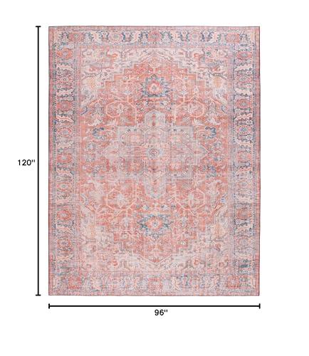 Safavieh SAFAVIEH Tucson Collection Area Rug - 8' x 10', Rust & Navy, Persian Medallion Design, Non-Shedding Machine Washable & Slip Resistant Ideal for High Traffic Areas in Living Room, Bedroom (TSN168P)