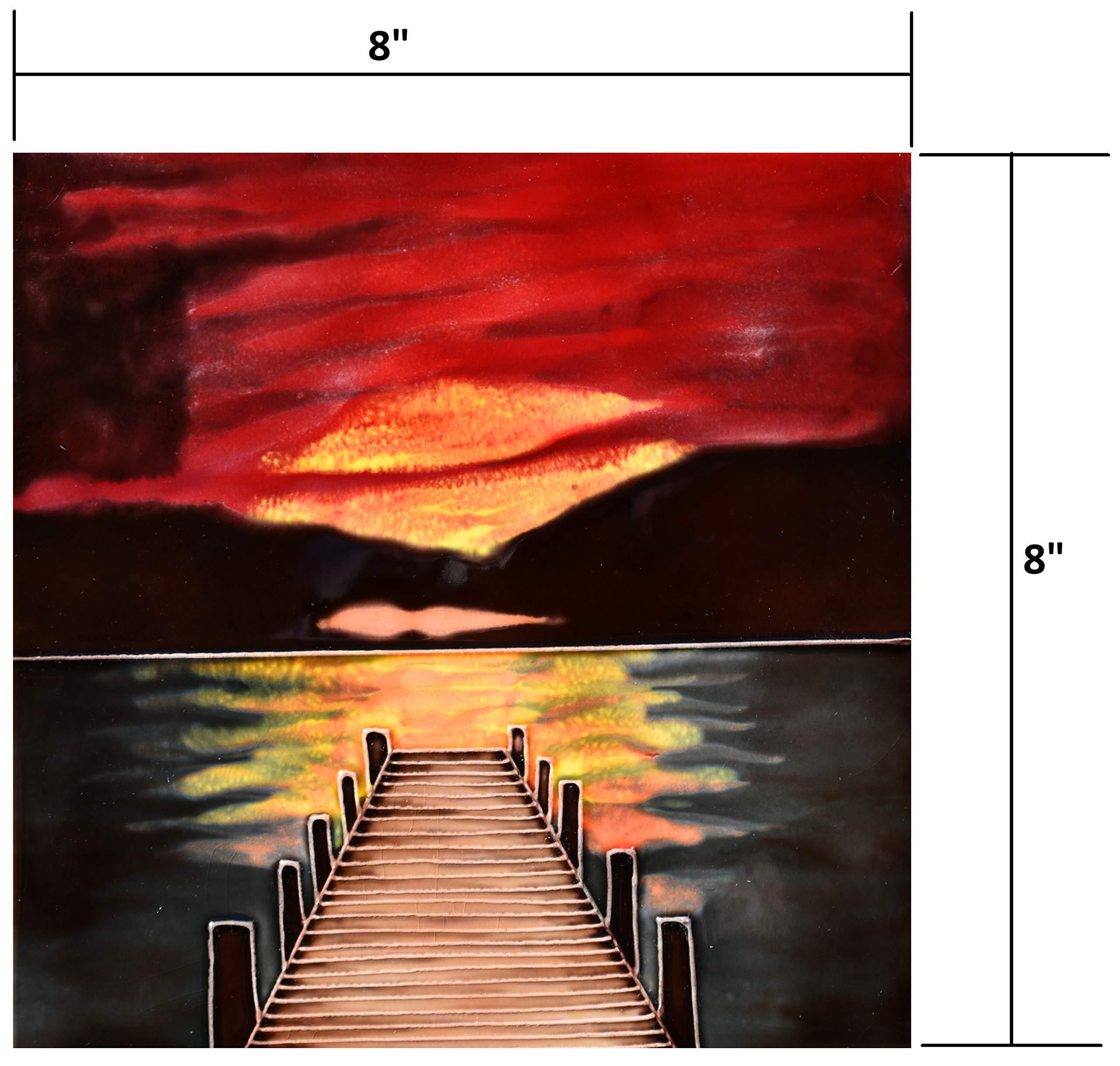 Benaya Benaya - Handcrafted Ceramic Art Tile - Sunset Dock 8\" x 8\" Tile. Home Decor