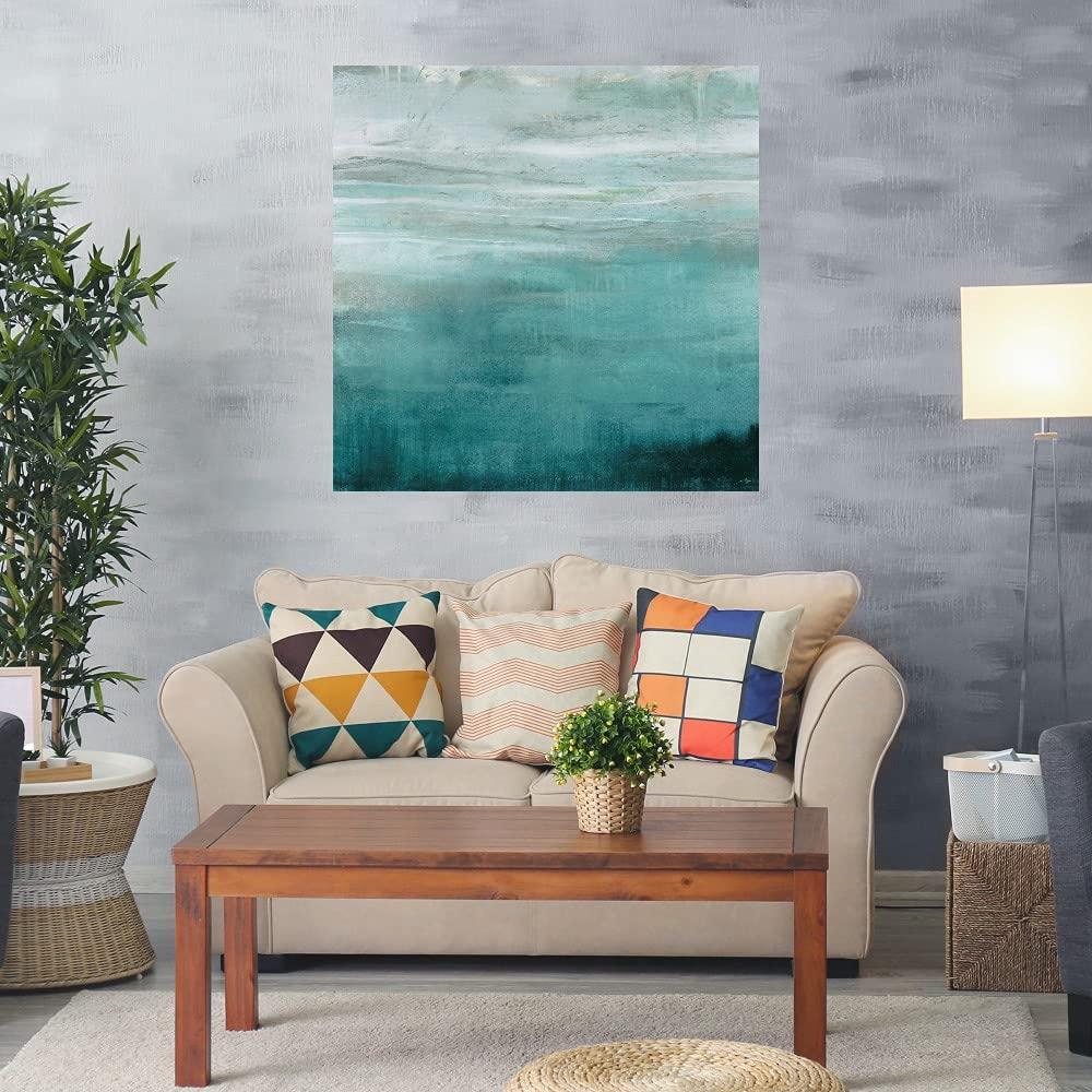 Fine Art Canvas Fine Art Canvas Cancun Teal Canvas Wall Decor by Artist Santiago for Living Room, Bedroom, Bathroom, Kitchen, Office, Bar, Dining & Guest Room - Ready to Hang - 37 in x 37 in