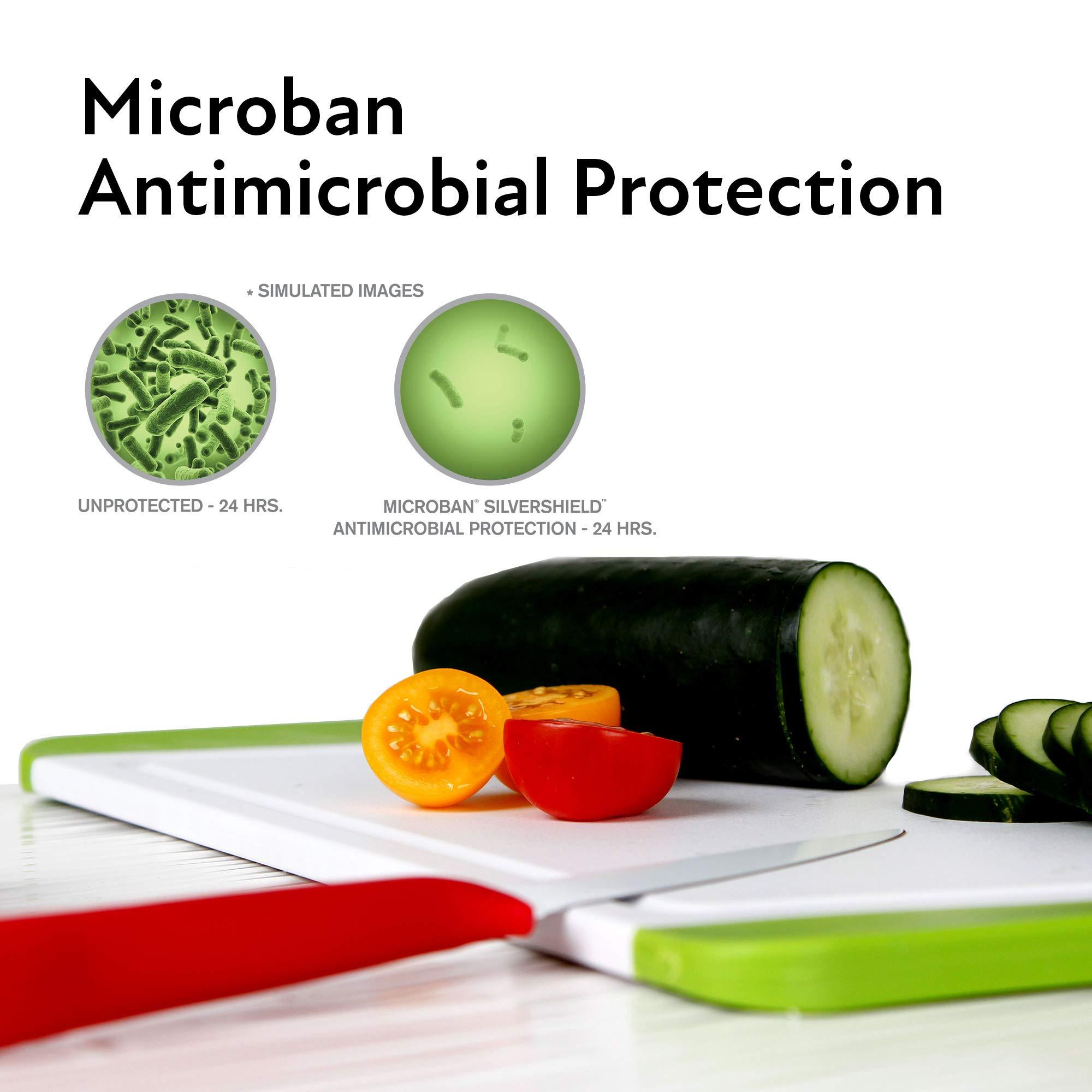 Neoflam Neoflam 2 Piece Plastic Cutting Board Set, Microban Protection, Stain & Odor Free, Extra Large, BPA Free, Juice Groove, Non Slip, Dishwasher Safe, Easy Grip Handle, White Green