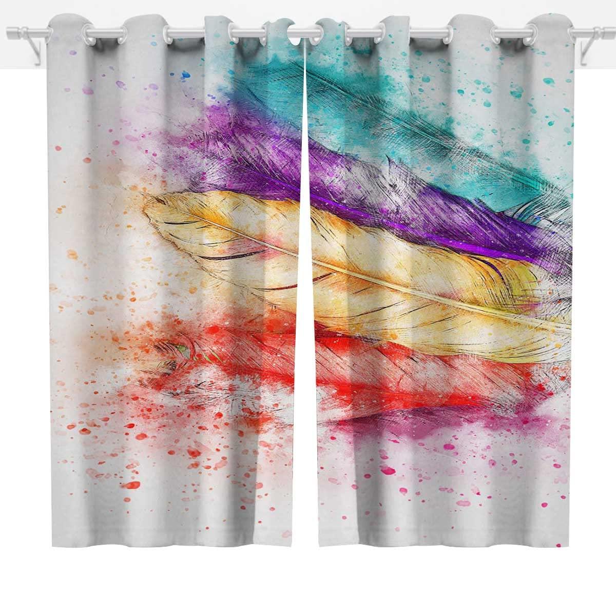 NEW-TWO Feathers Bird Animal Art Abstract Patio Door Curtain for Sliding Door 2 Panels Drapes Sets Thick Weight (W) 72 X (H) 72 Inches