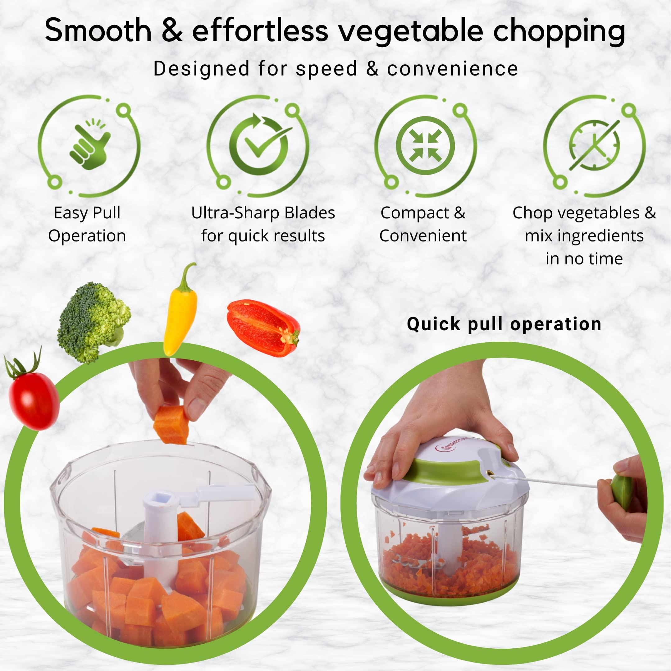 Brieftons Brieftons QuickPull Manual Food Chopper: Large 4-Cup Powerful Hand Pull Chopper/Mincer/Mixer Blender to Chop Onion, Garlic, Vegetables, Fruits, Herbs for Salsa, Salad, Pesto, Puree, Indian Cooking