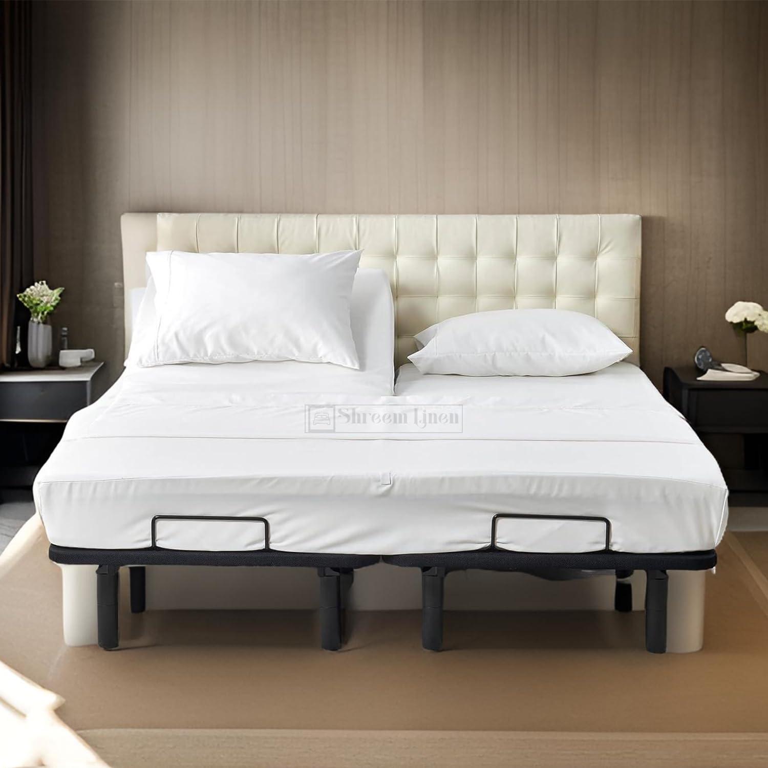 Shreem Linen Split Head Flex King Sheets for Adjustable Beds, Flex Top King Sheets for Sleep Number Bed 100% Egyptian Cotton - 4Pcs Sheet Set -36\" Top Split Sheets to fit Upto 16\" Deep Mattress (White Solid)