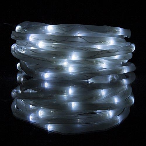 Pure Garden Pure Garden Solar Powered LED Rope Lights – 32 FT Strand with 100 White Bulbs, Steady or Twinkle Mode – Outdoor Patio, Landscape, and Garden Décor