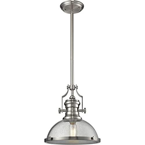 Elk Home Elk Home Chadwick 1-Light Pendant - in Satin Nickel Finish, with Clear Seeded Glass, Transitional Style