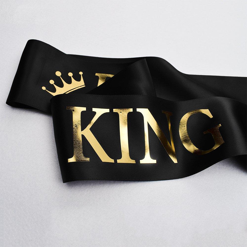 TTCOROCK \"Prom King\" and \"Prom Queen\" Sashes - Graduation Party School Party Accessories, Black with Gold Print
