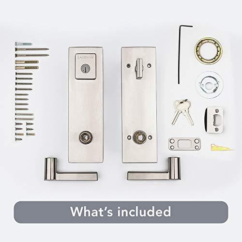 Baldwin Baldwin Spyglass Single Cylinder Front Door Handleset Featuring SmartKey Security in Satin Nickel, Prestige Series with a Modern Contemporary Slim Door Handleset and Square Lever
