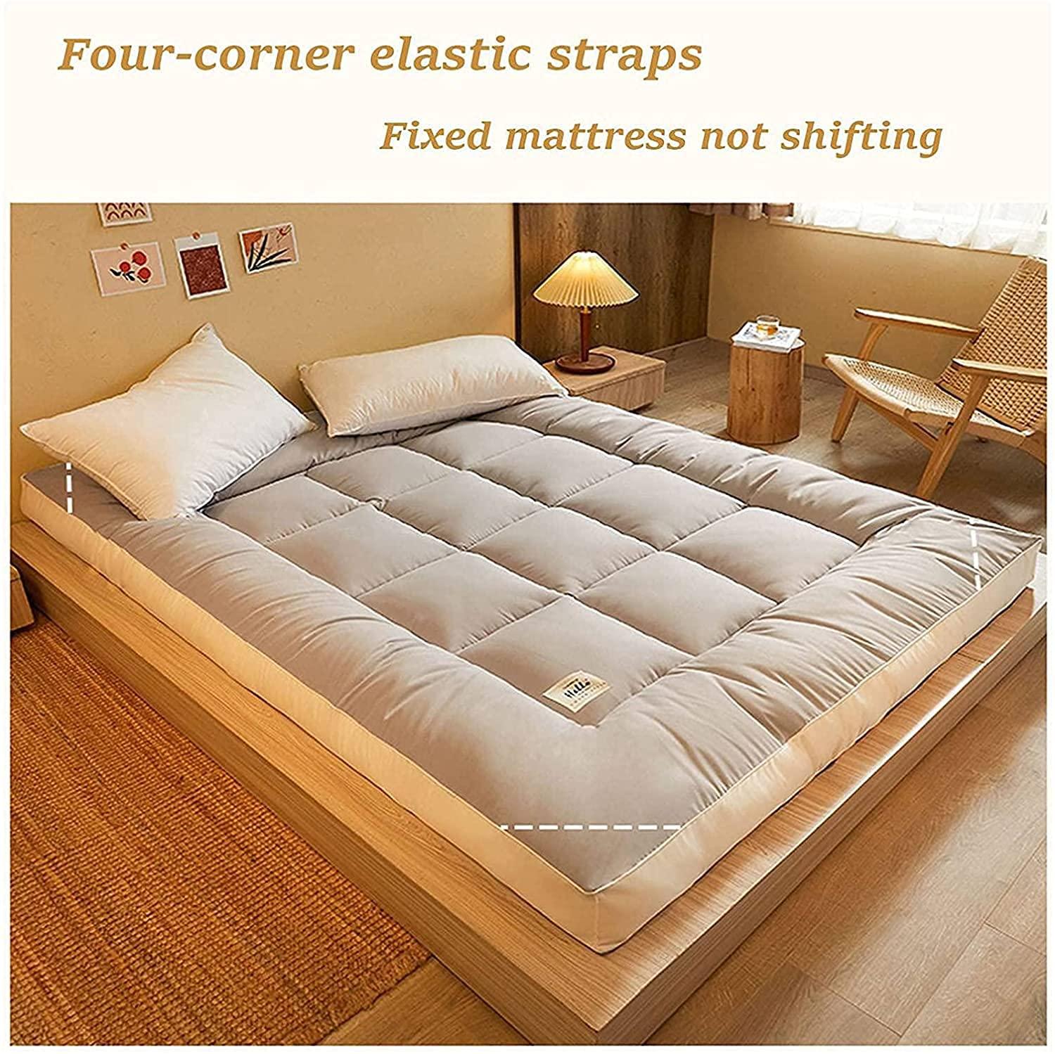 DOOGL DOOGL Japanese Floor Futon Mattress, Tatami Floor Mat Portable Camping Mattress Kids Sleeping Pad Foldable Roll Up Floor Couch Bed with Mattress Protector (Pink,Queen)