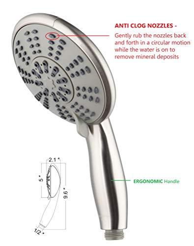 Ana Bath Ana Bath 5-Inch Anti-Clog High Pressure LARGE Dual Shower Head with Handheld Spray - 5 Unique Spray Modes/BRASS CONNECTOR/5 Ft Stainless Steel Hose/Spot Resist Brushed Nickel
